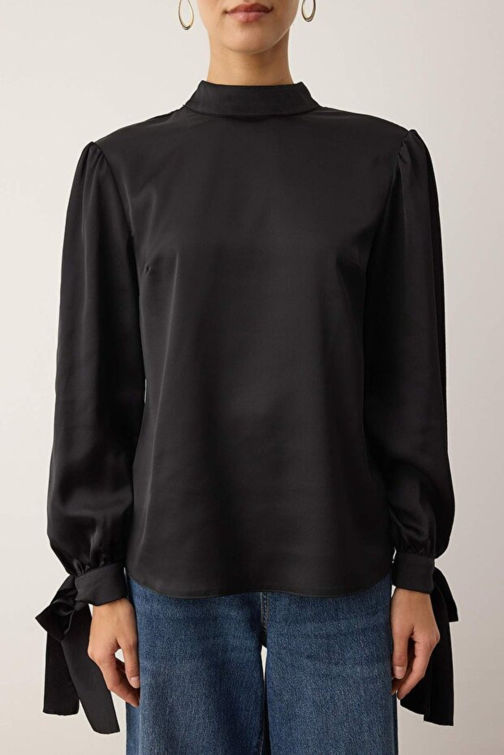 Satin Woven Blouse with Tie Detail