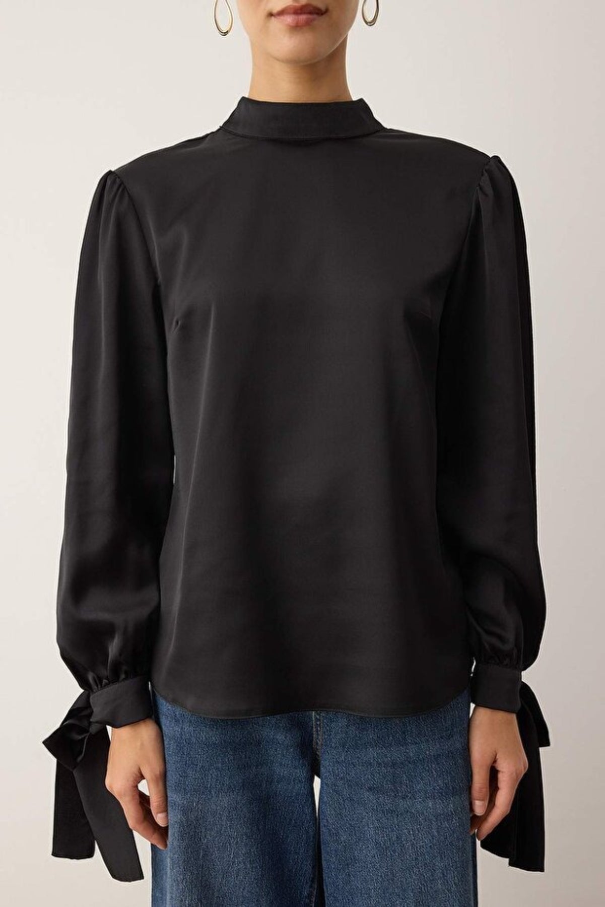 Satin Woven Blouse with Tie Detail
