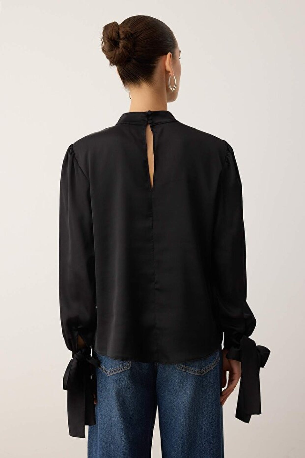 Satin Woven Blouse with Tie Detail