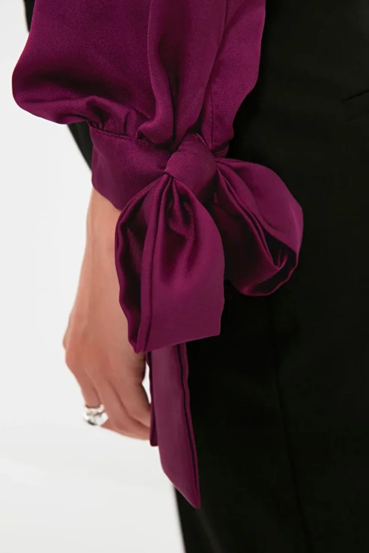 Satin Woven Blouse with Tie Detail