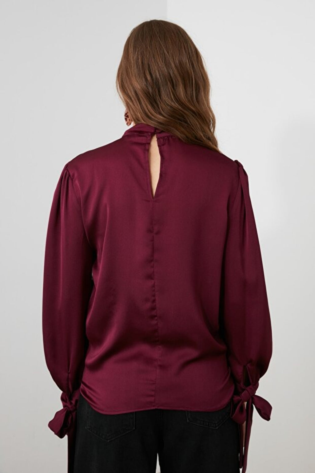 Satin Woven Blouse with Tie Detail