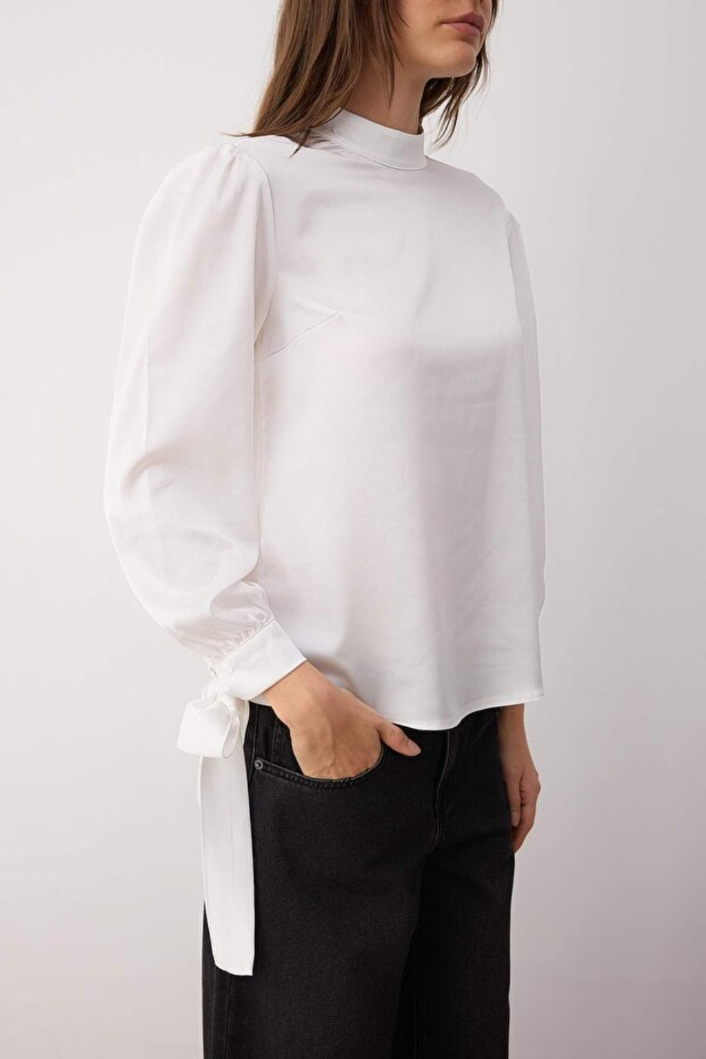 Satin Woven Blouse with Tie Detail