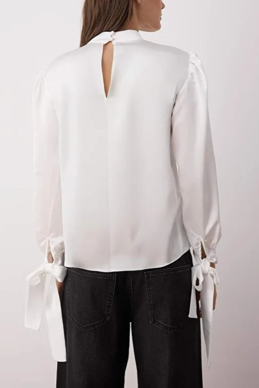 Satin Woven Blouse with Tie Detail