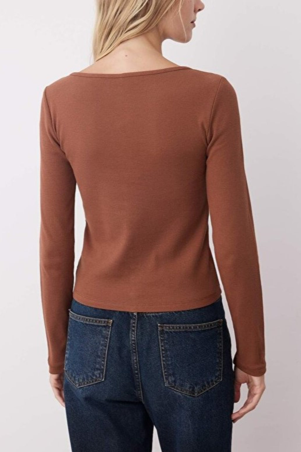 Crew Neck Knit Blouse with Button Detail