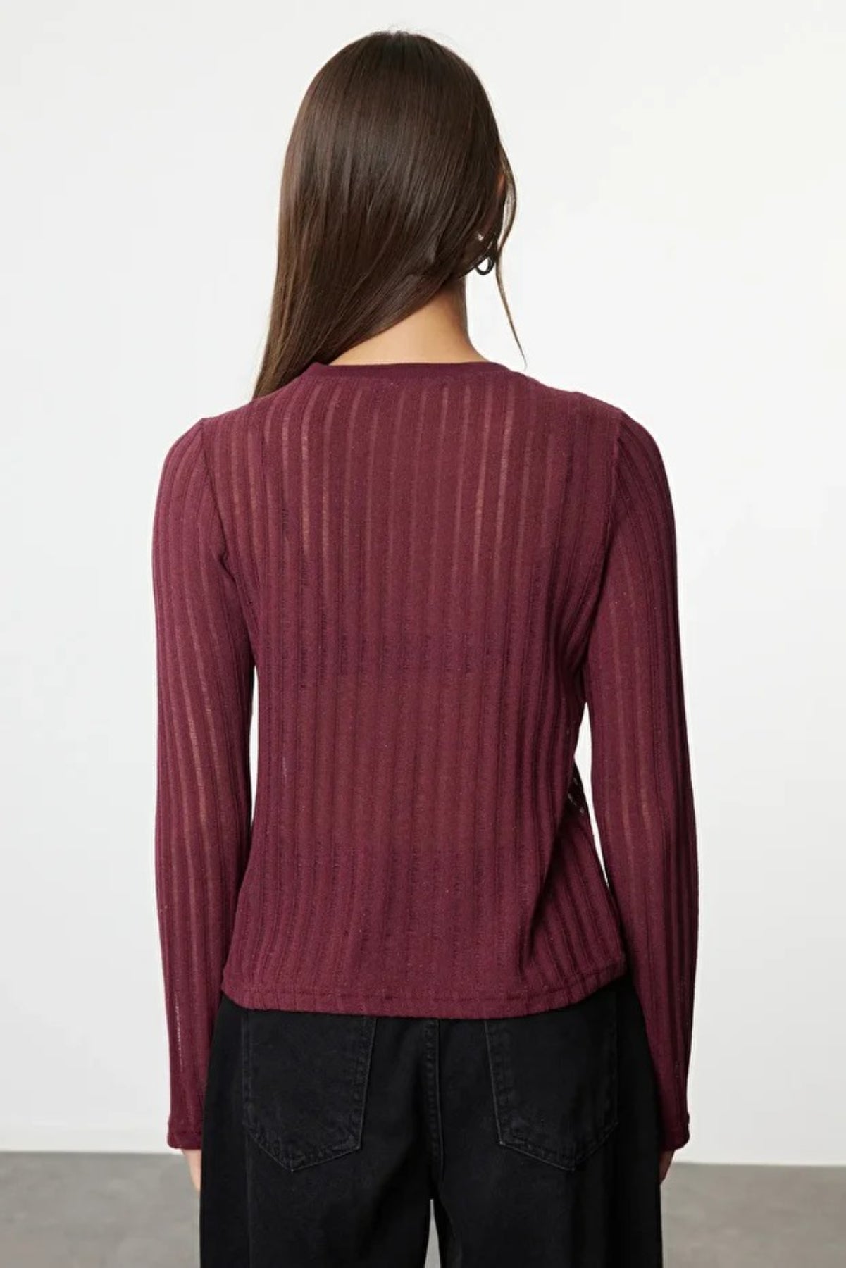 Transparent Crew Neck Knit Blouse