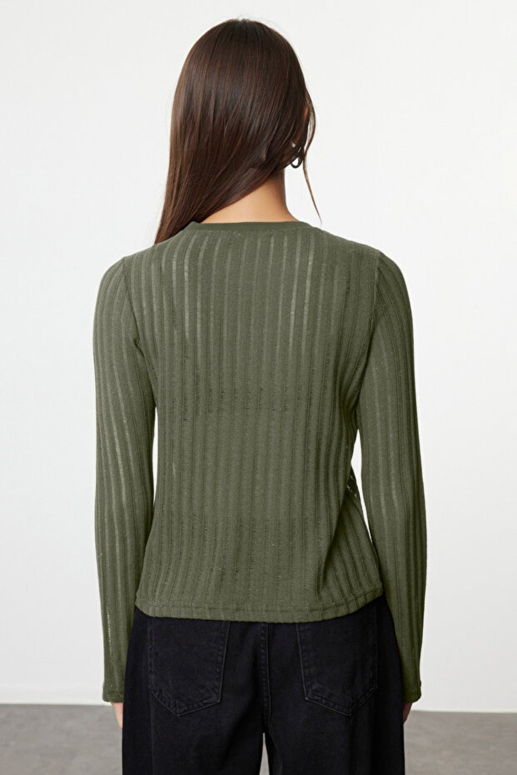 Transparent Crew Neck Knit Blouse