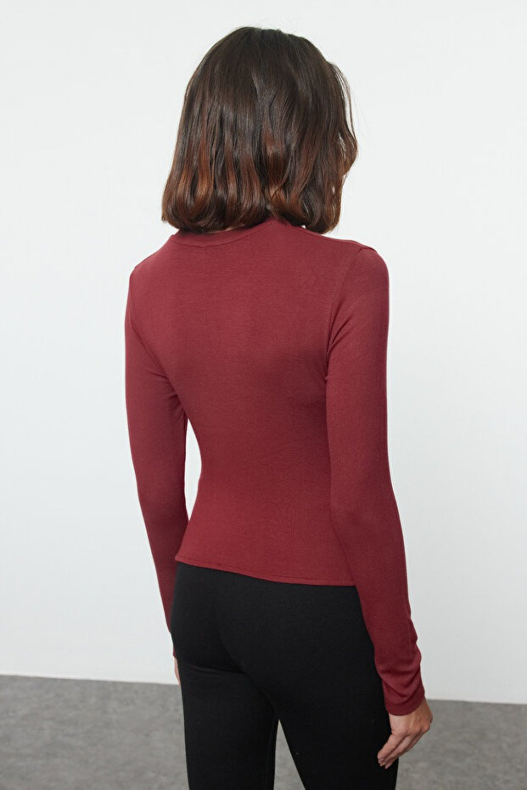 Double-Breasted Knit Blouse with Gather/Drape Detail