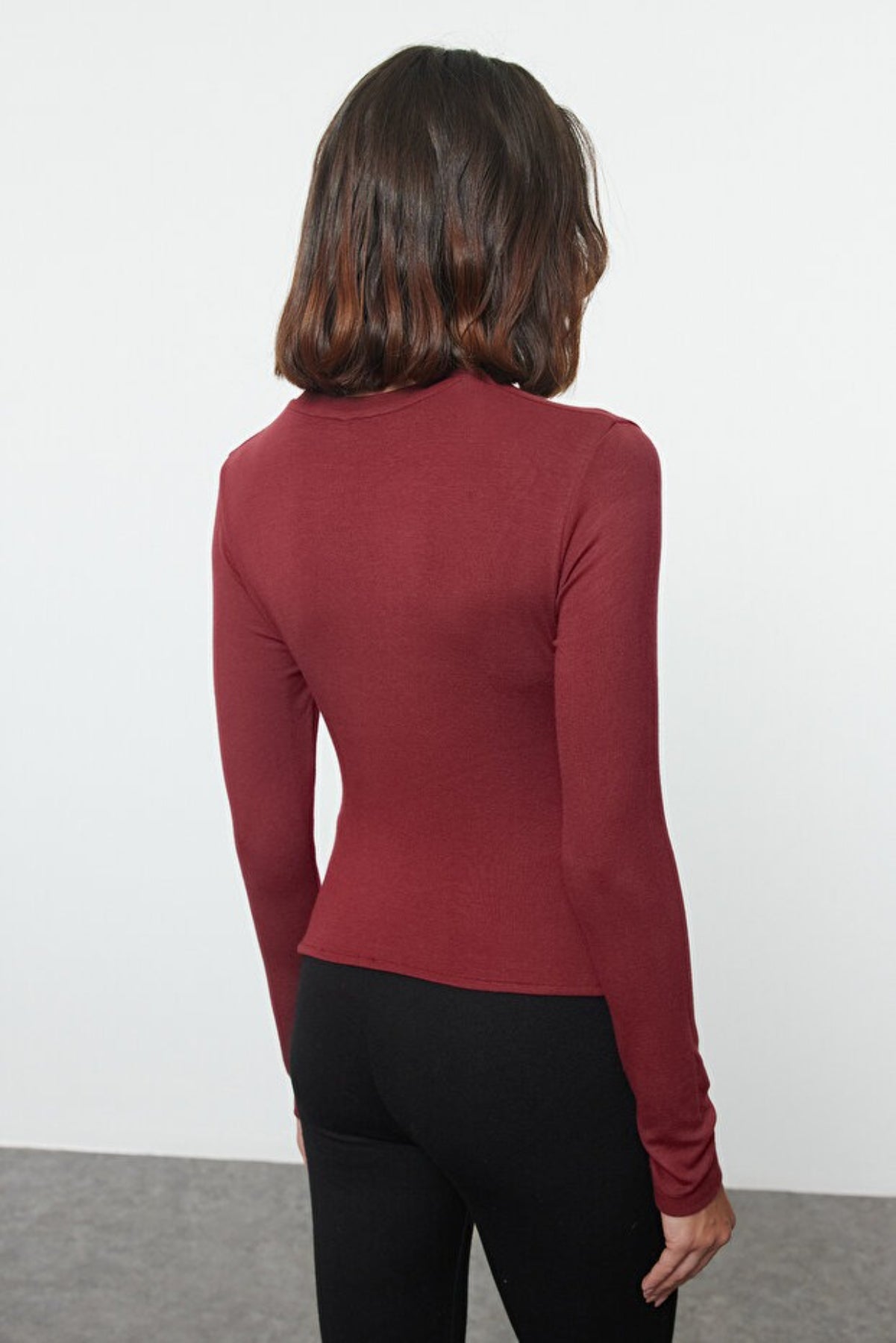 Double-Breasted Knit Blouse with Gather/Drape Detail