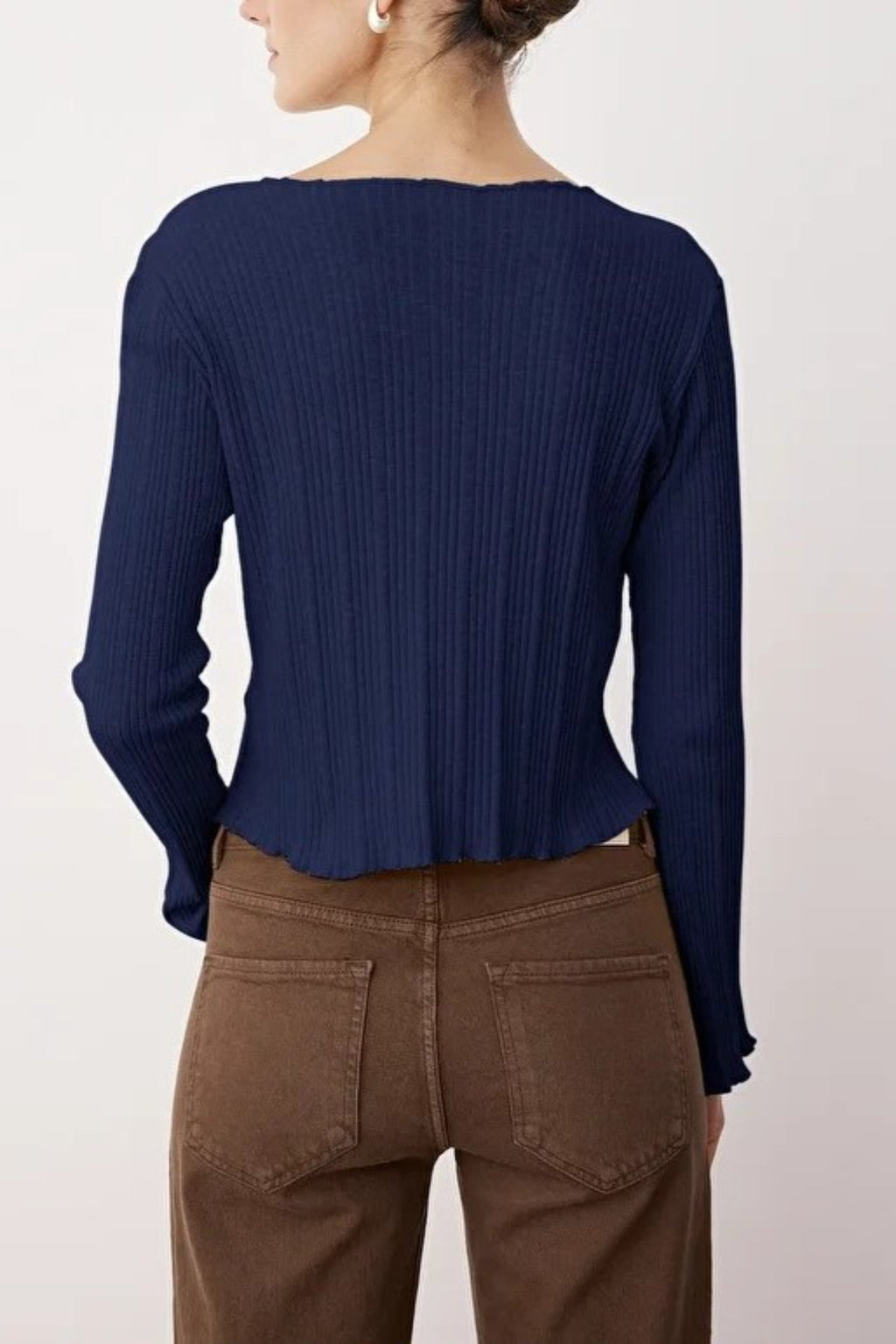 Jacquard Fitted Knit Blouse with Button Detail