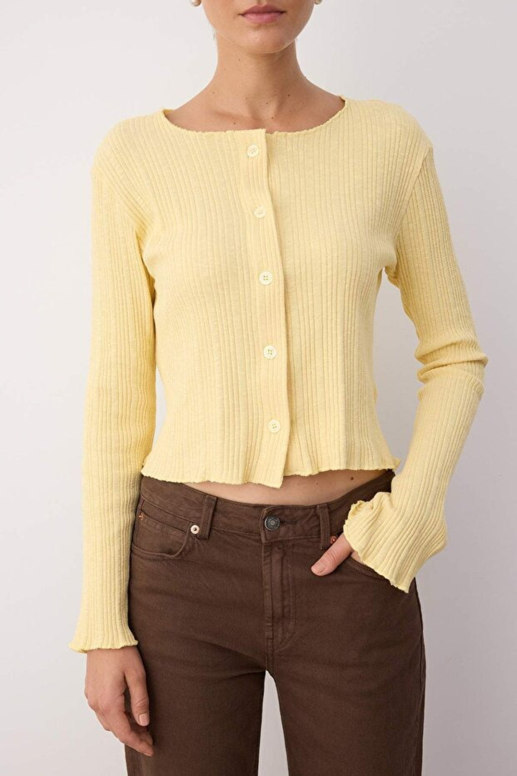 Jacquard Fitted Knit Blouse with Button Detail