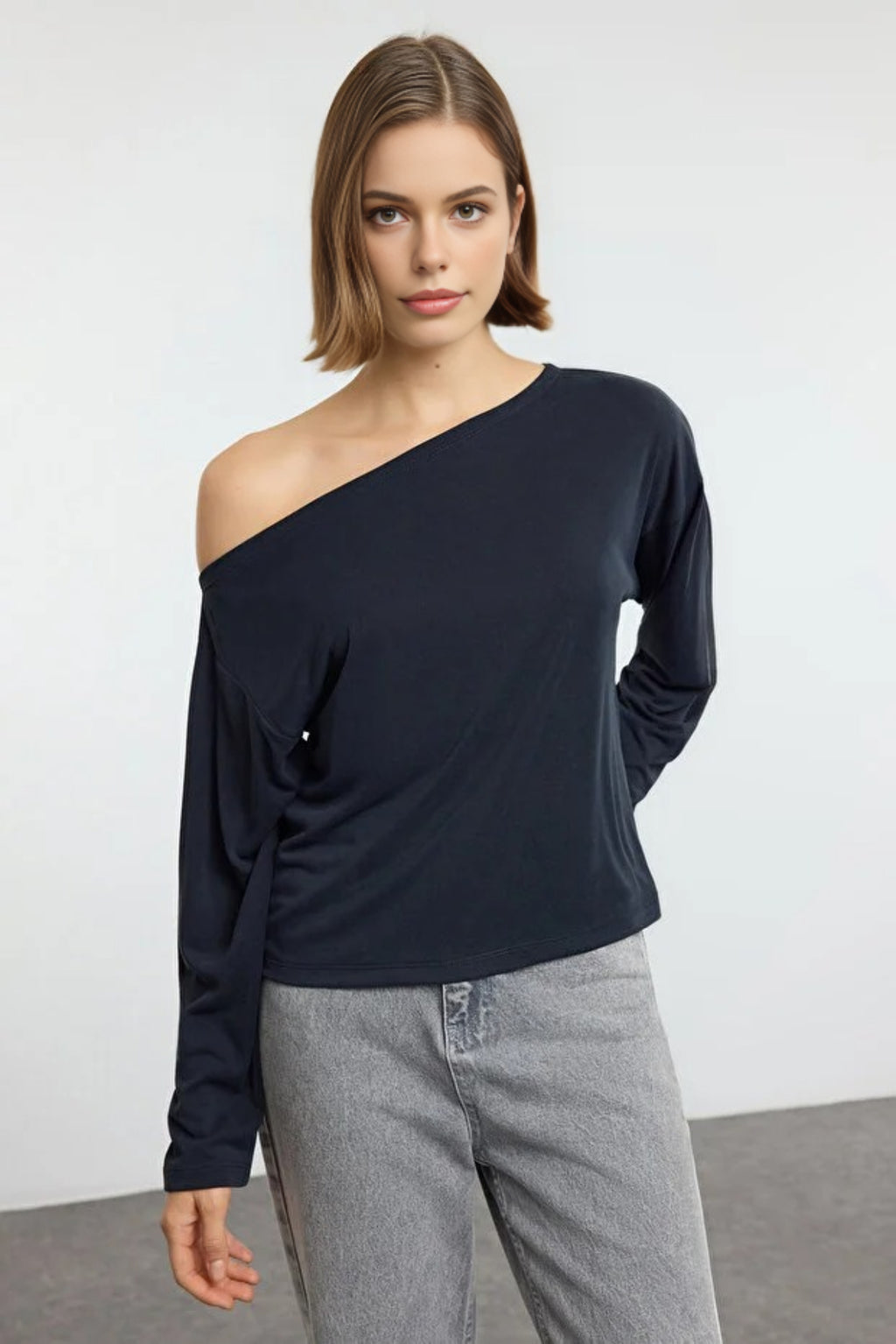 Boat Neck Relaxed Cut Knit Blouse