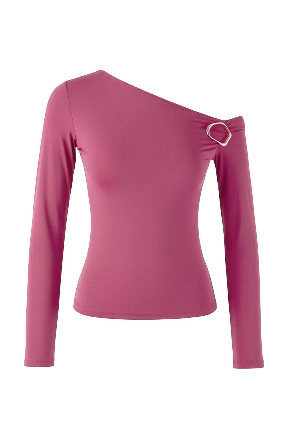 Asymmetric Collar Knit Blouse with Accessory Detail