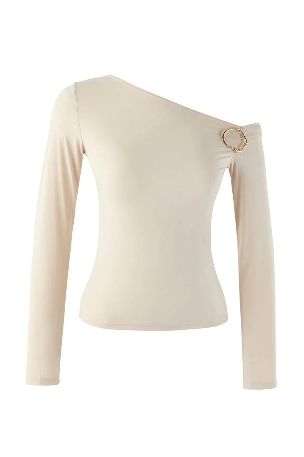 Asymmetric Collar Knit Blouse with Accessory Detail