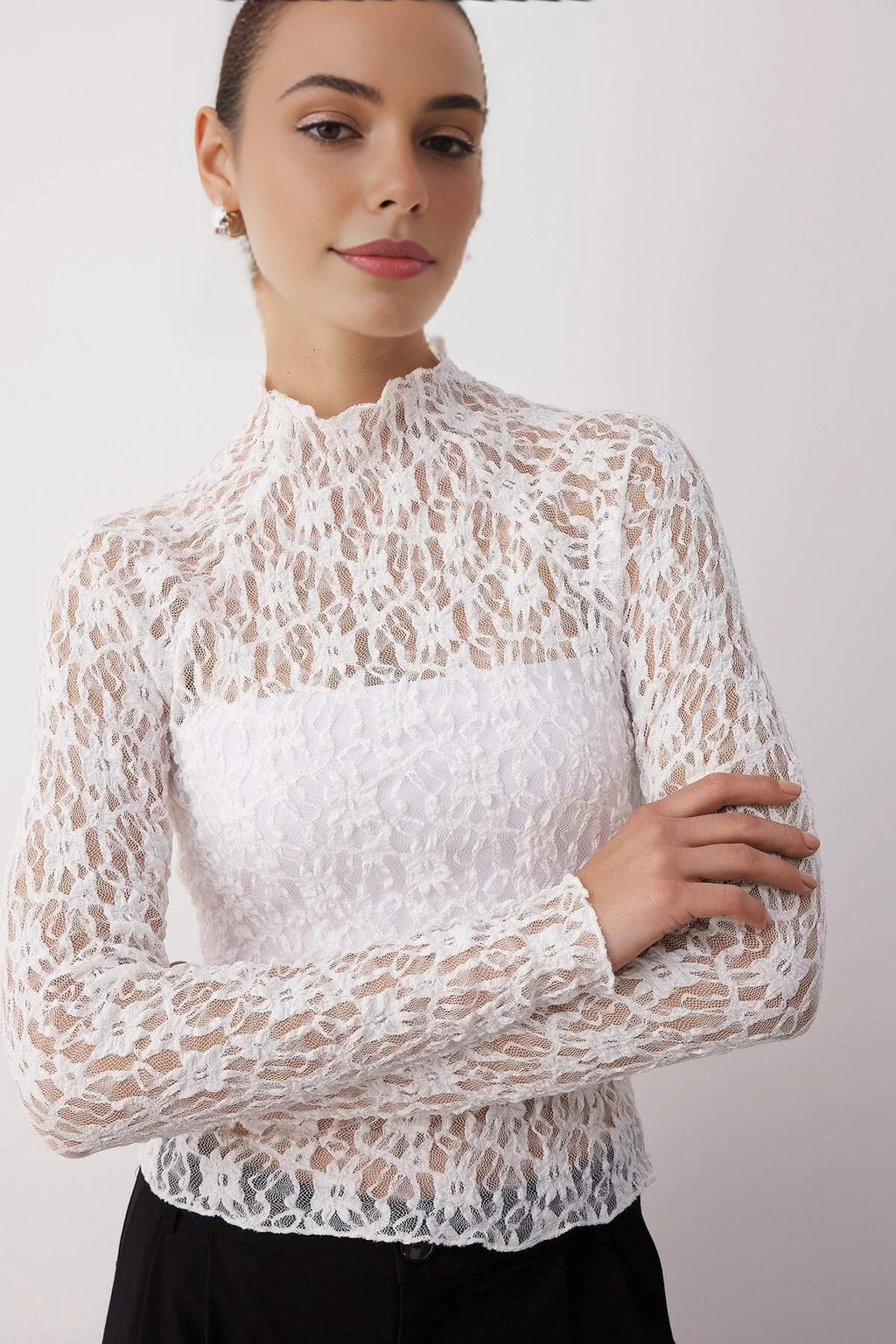 Lace Long Sleeve Knit Blouse