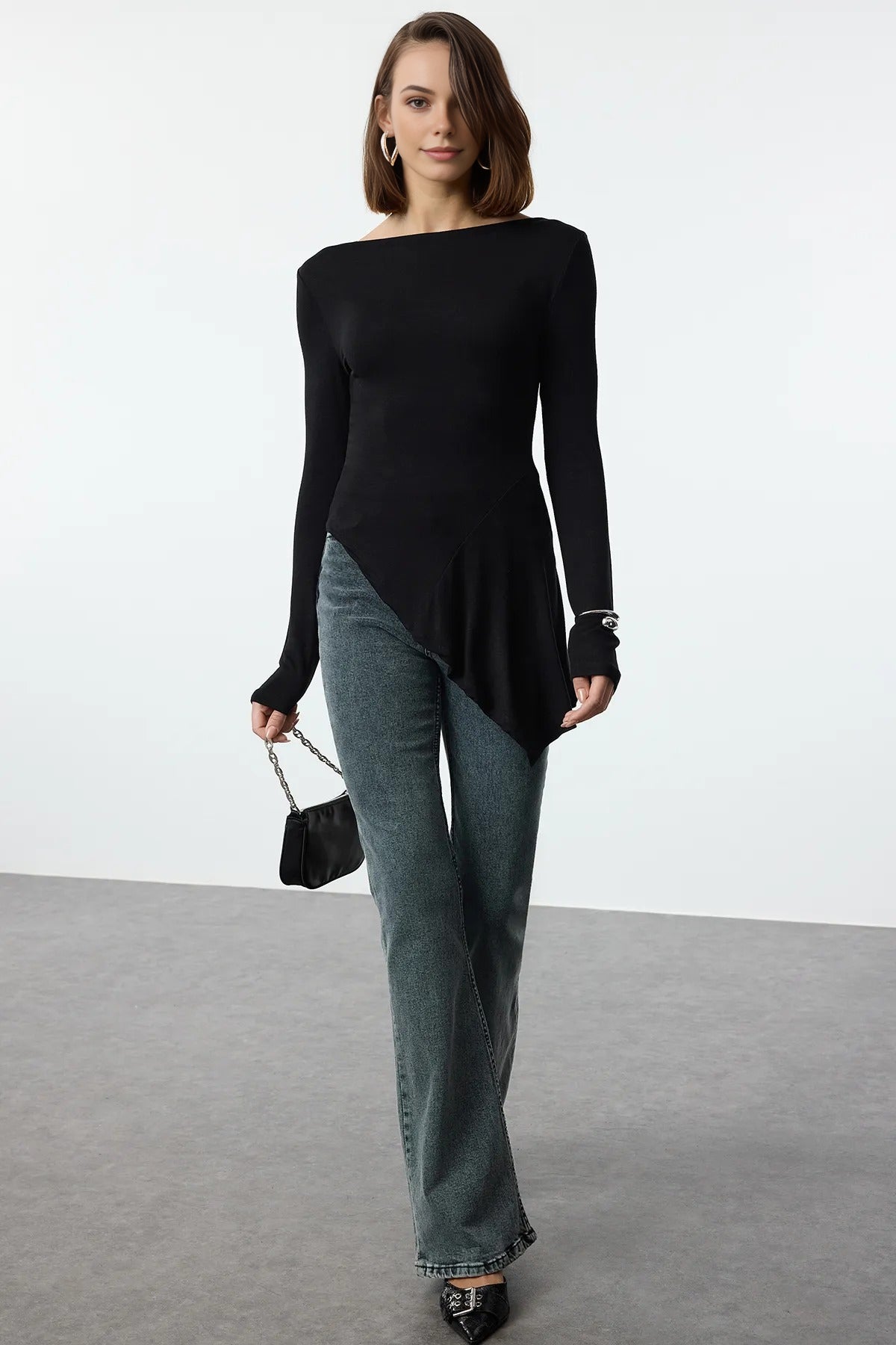 Soft Textured Asymmetric Knit Blouse