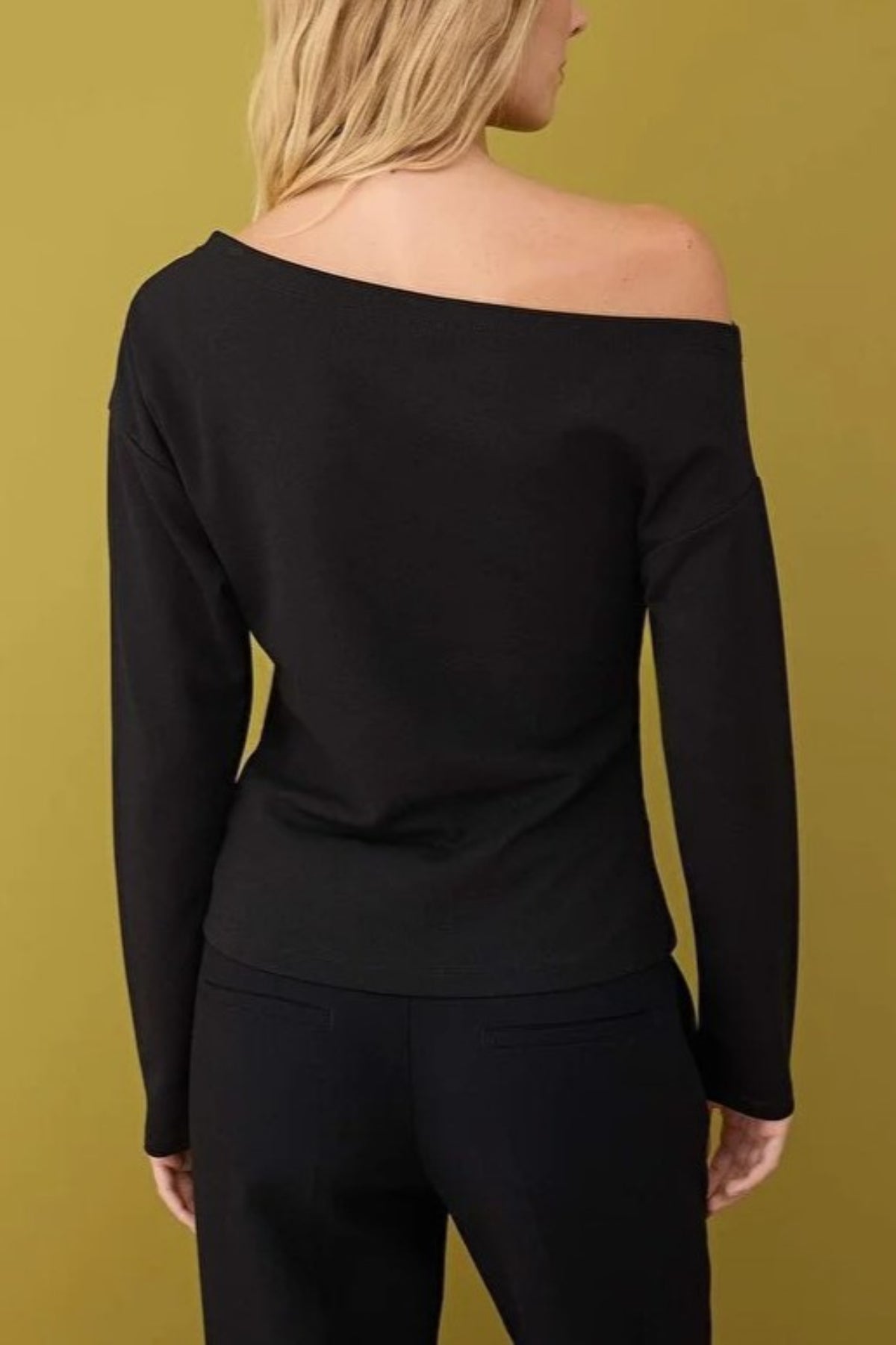 Asymmetrical Collar Knit Blouse with Drape Detail
