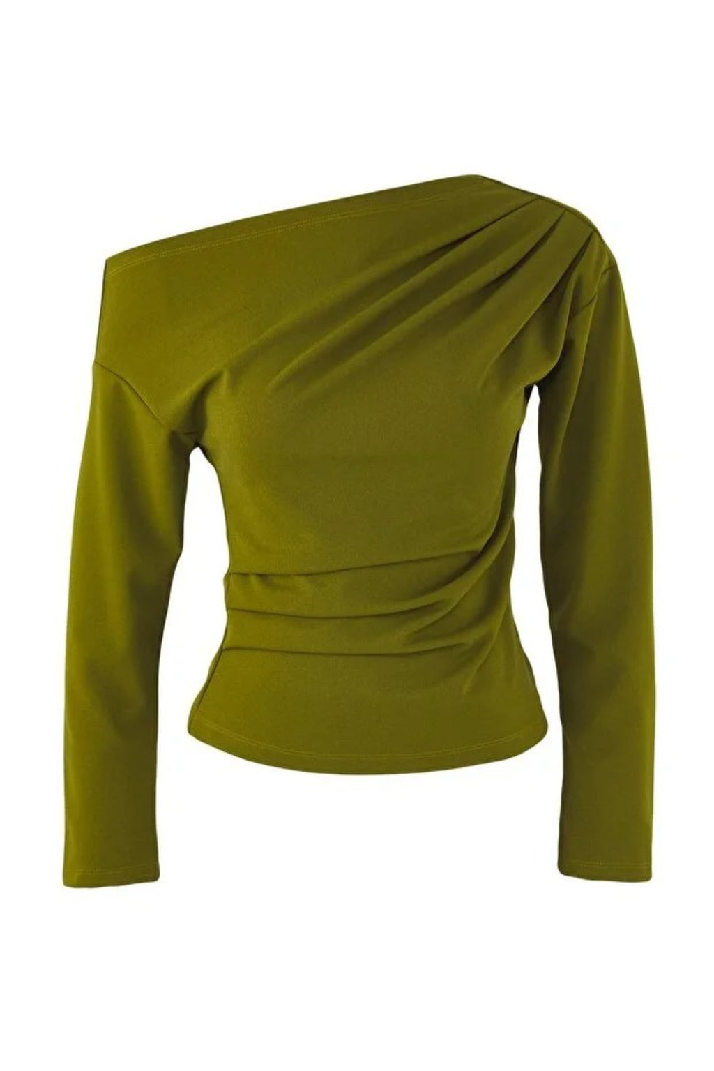 Asymmetrical Collar Knit Blouse with Drape Detail