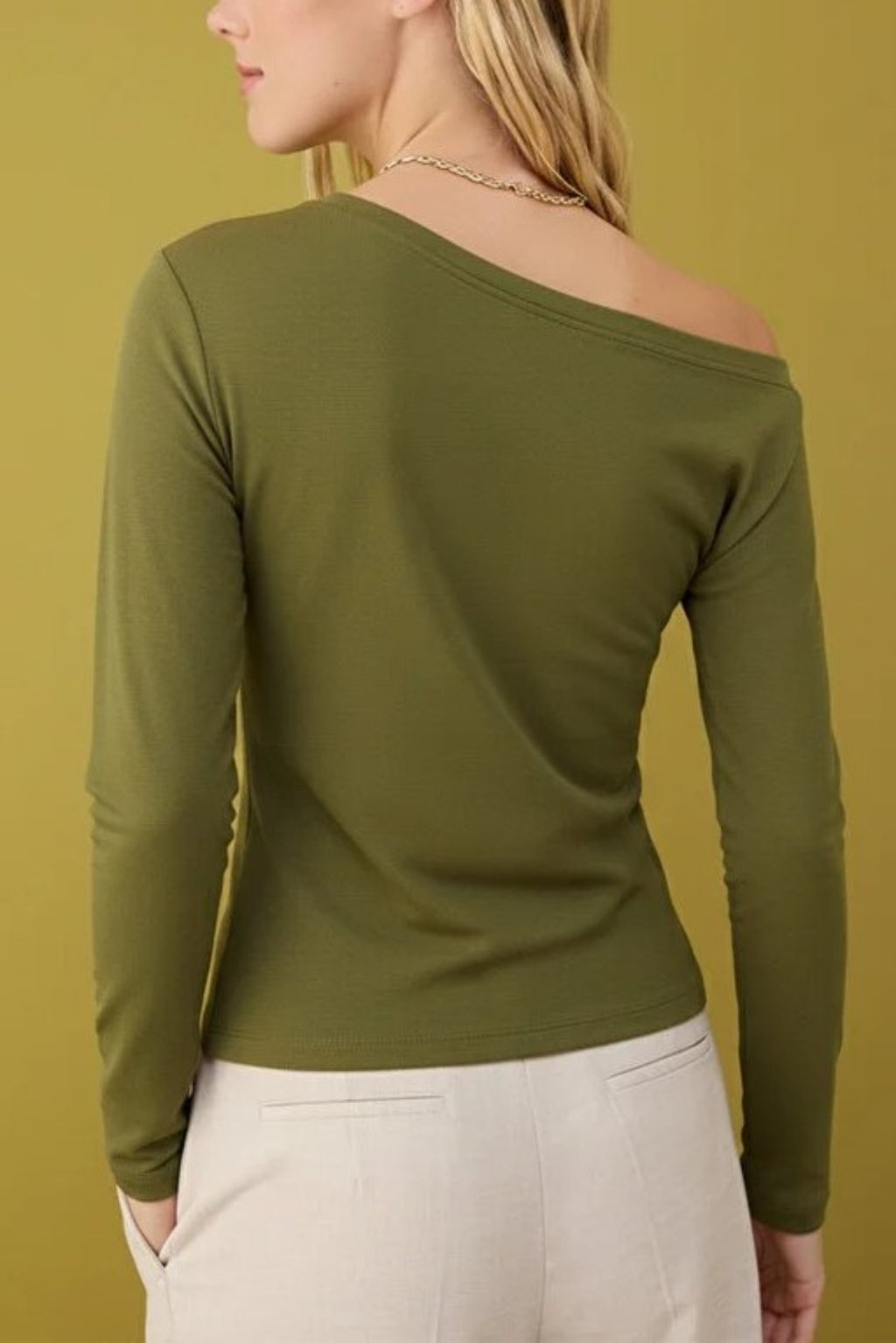 Asymmetrical Collar Knit Blouse with Drape Detail