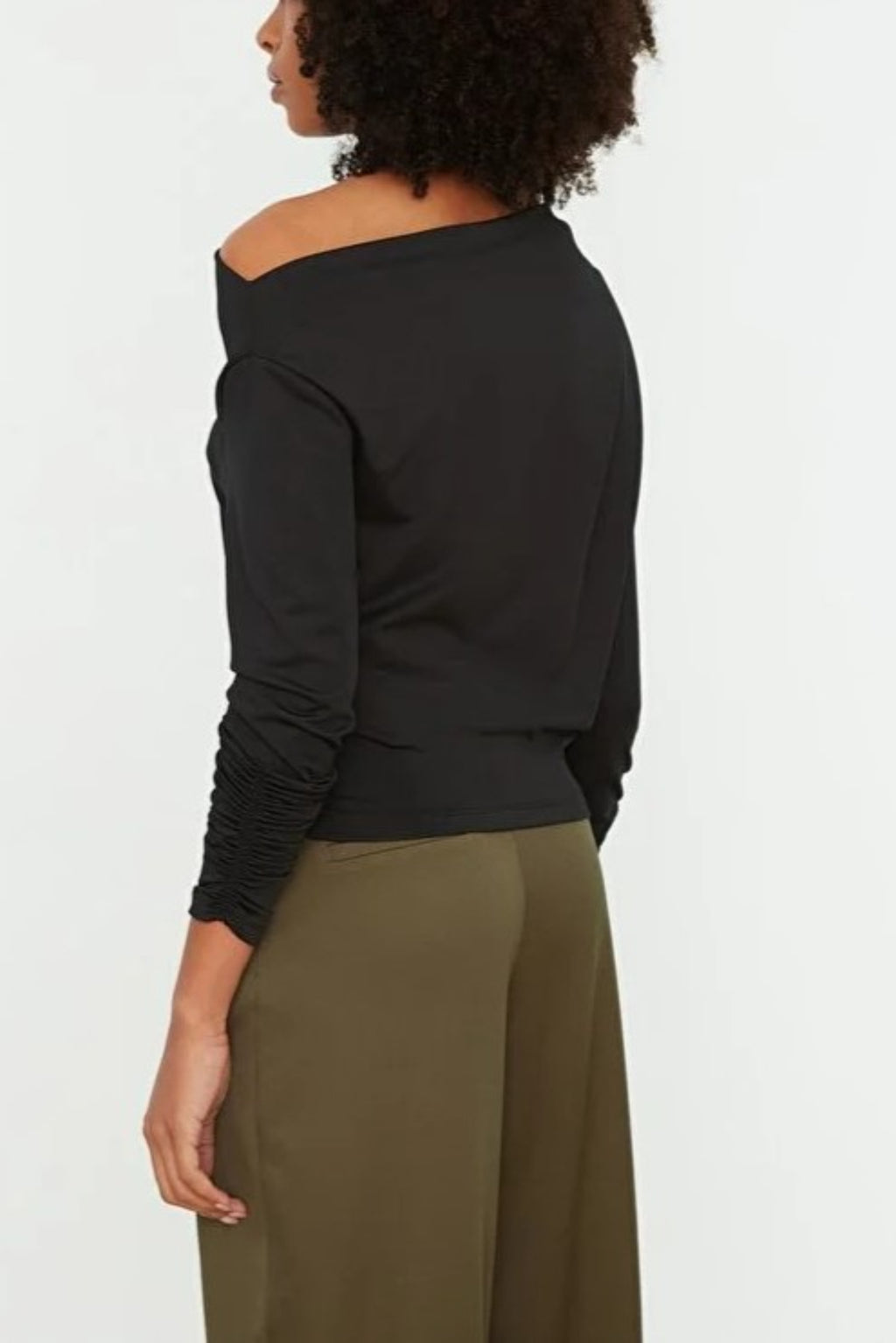 Asymmetrical Collar Flowing Knit Blouse