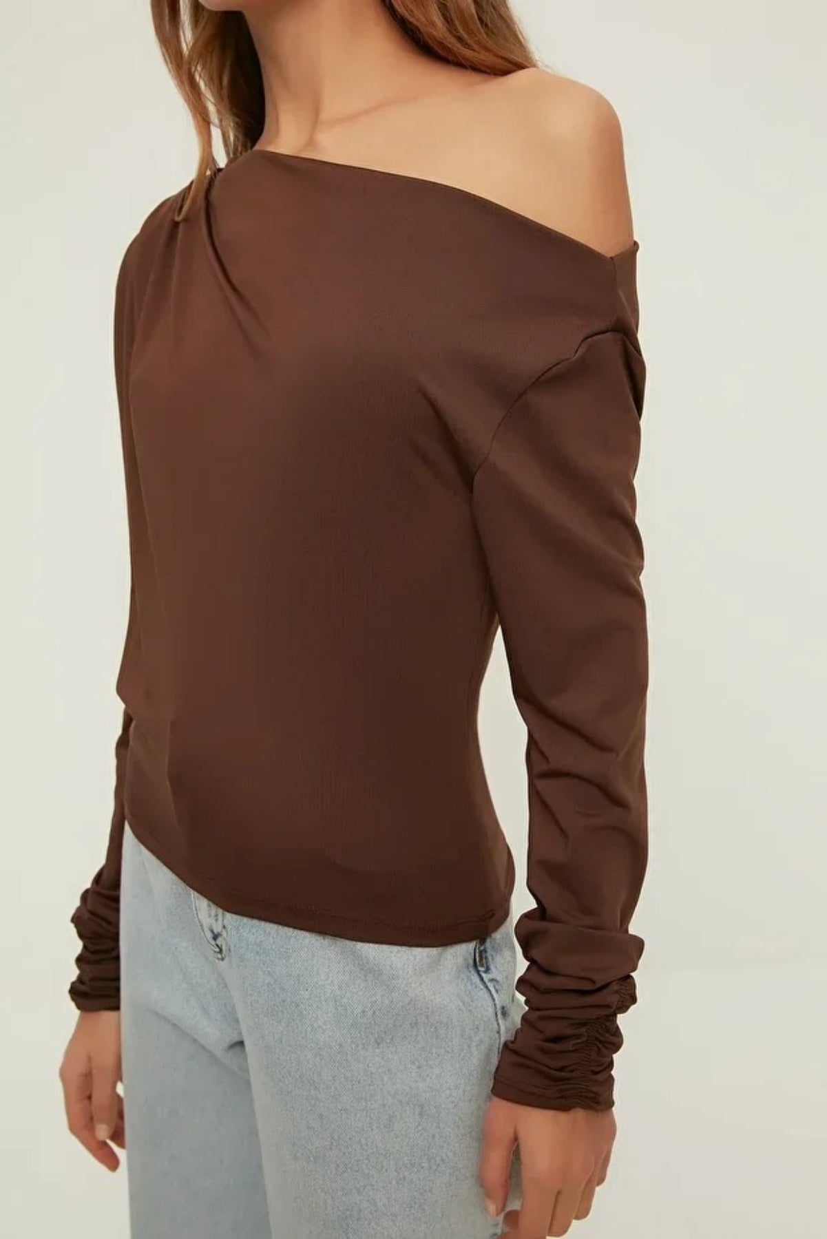 Asymmetrical Collar Flowing Knit Blouse