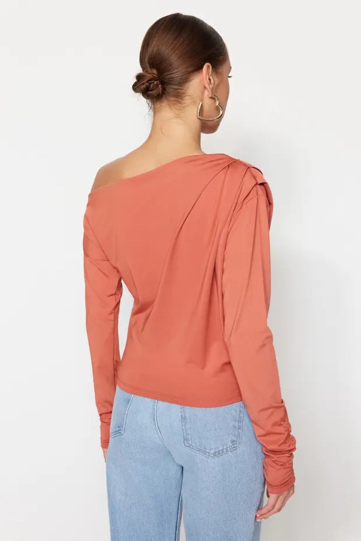 Asymmetrical Collar Flowing Knit Blouse