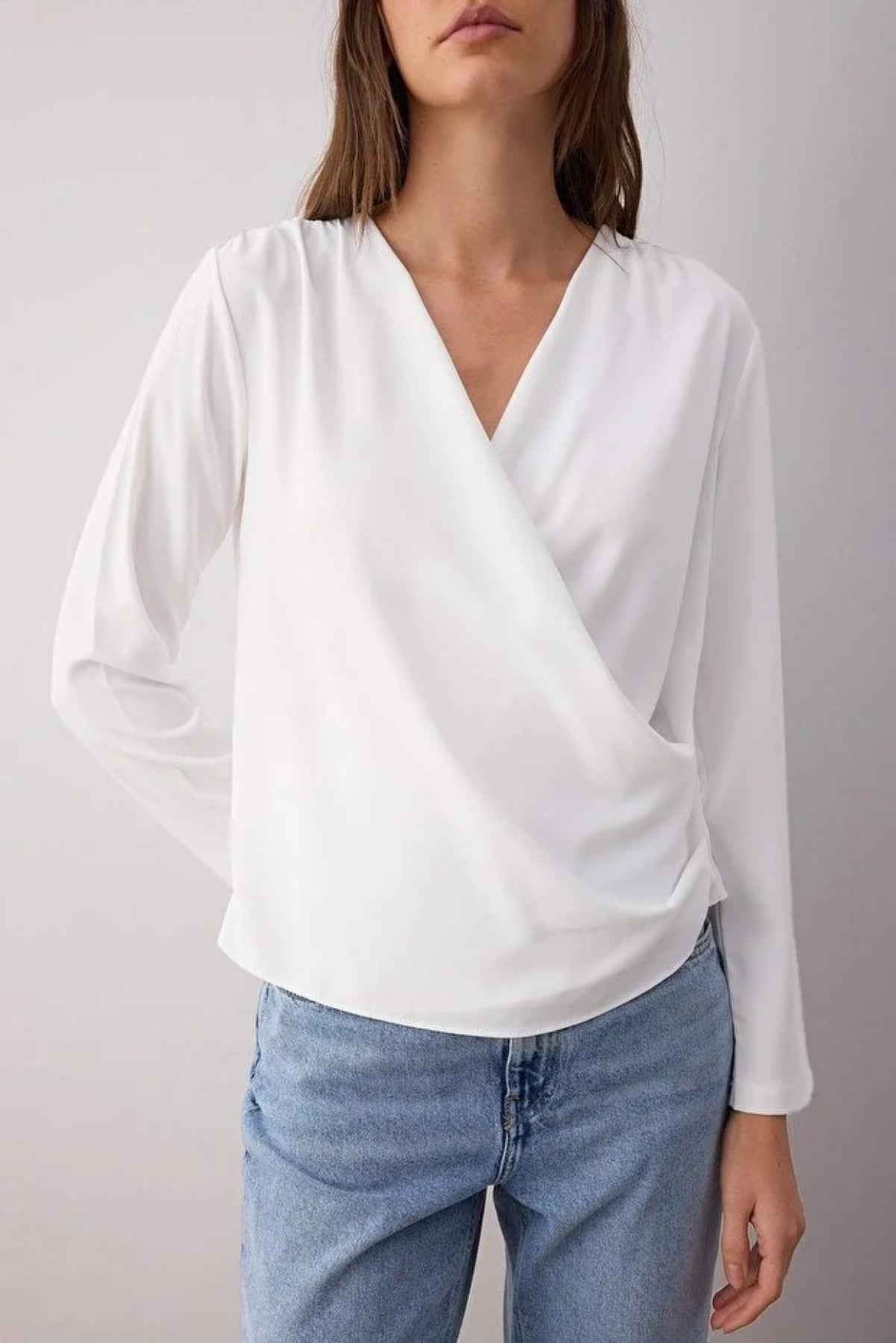 V-Neck Satin Woven Blouse