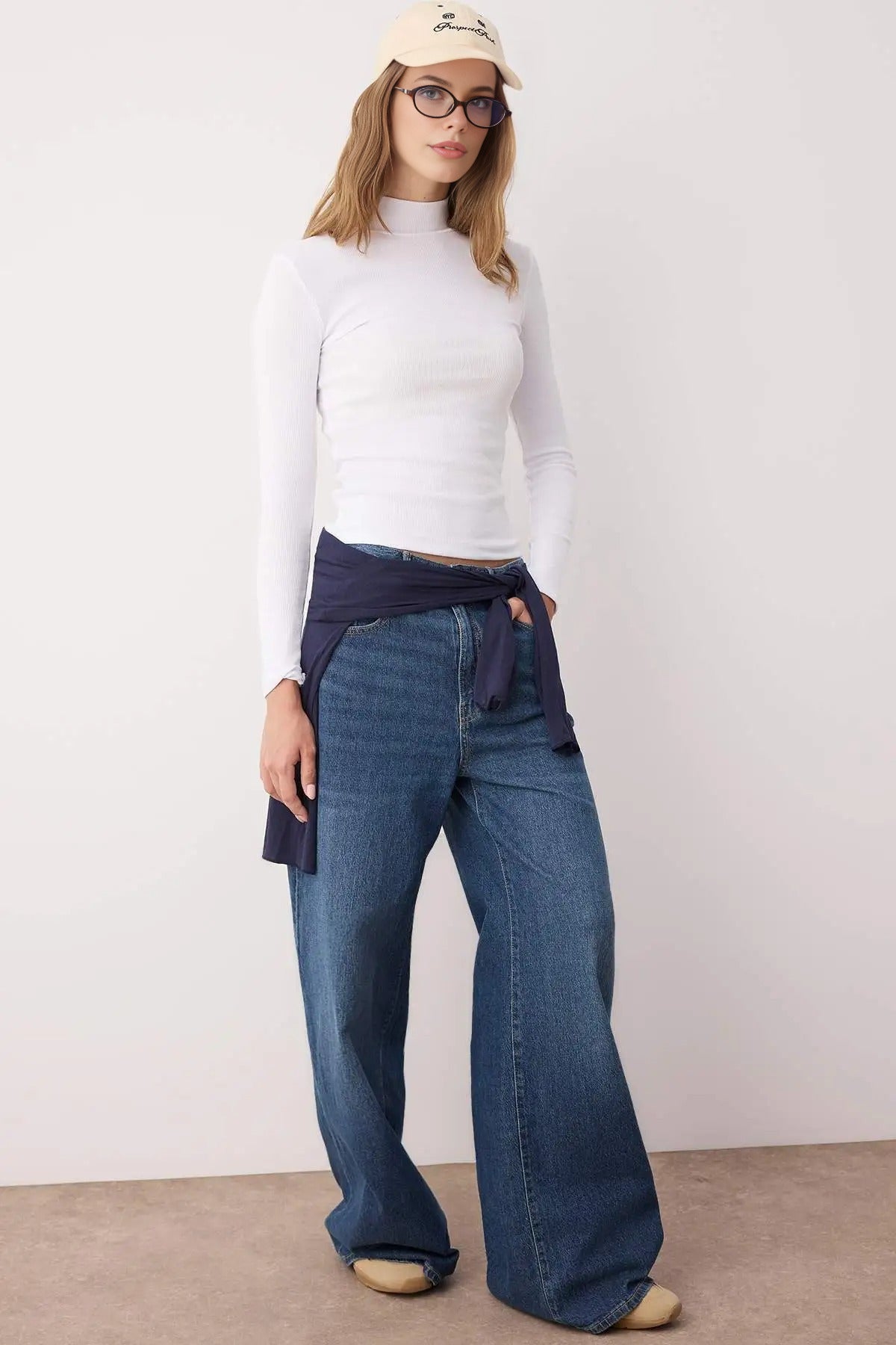 Fitted Stand Collar Long Sleeve Ribbed Knit Blouse