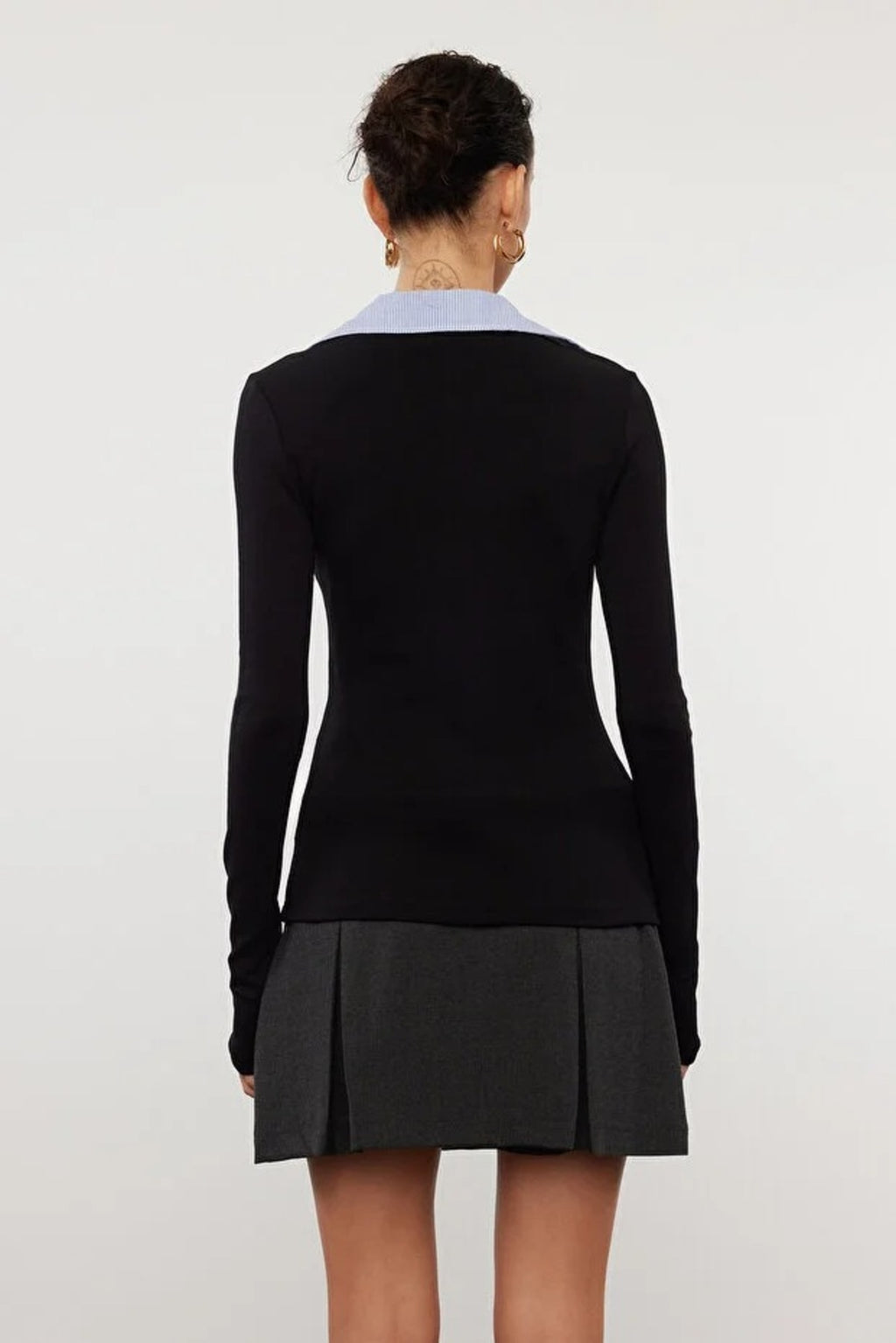 Woven Shirt Collar Knit Blouse