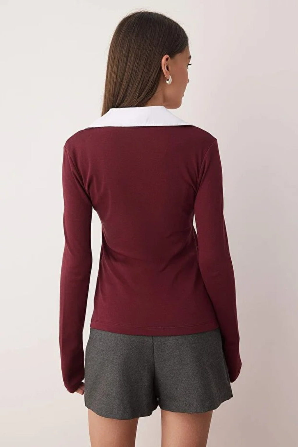 Woven Shirt Collar Knit Blouse