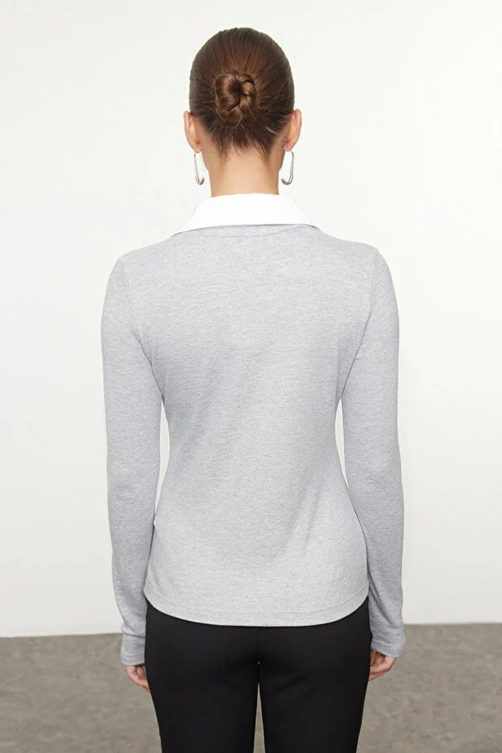 Woven Shirt Collar Knit Blouse