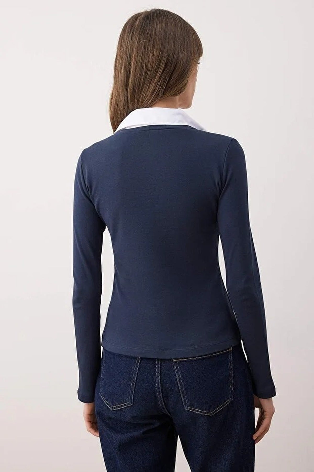 Woven Shirt Collar Knit Blouse