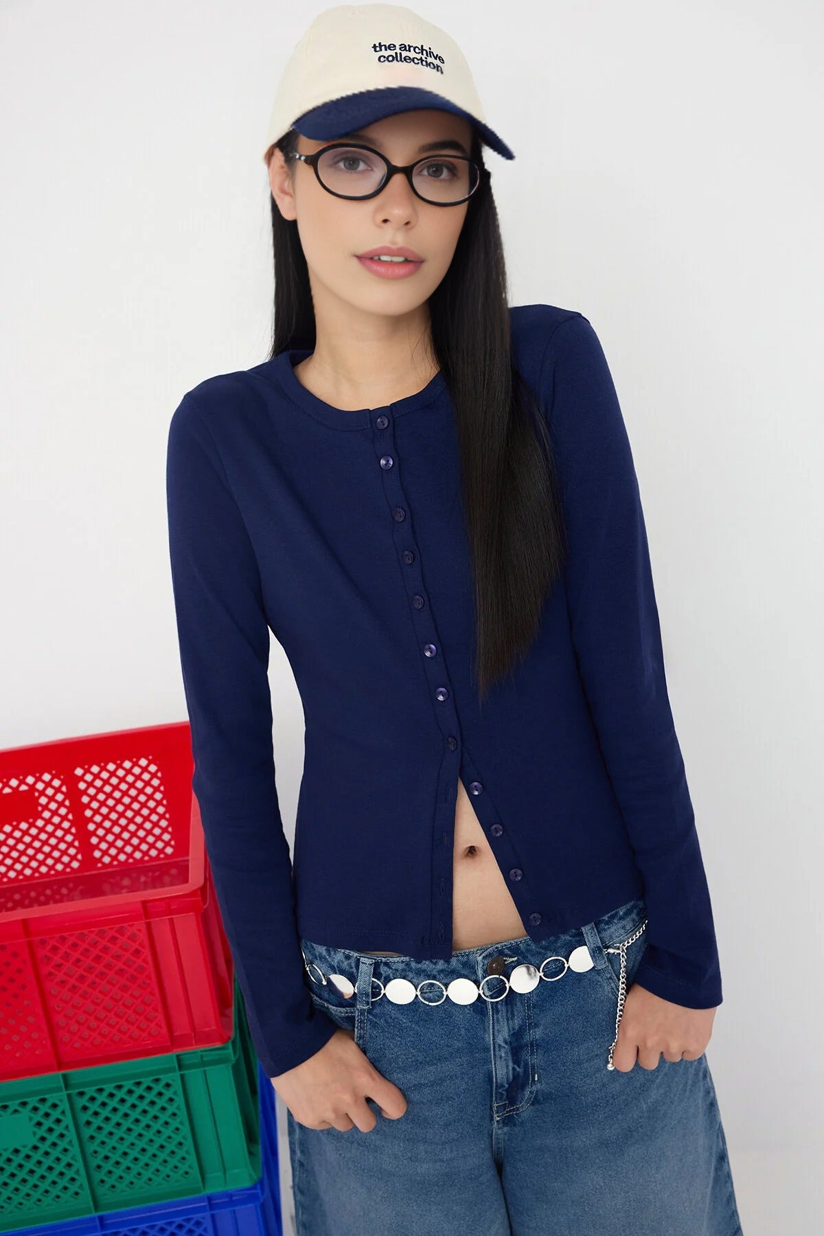 Buttoned Stretch Knit Blouse