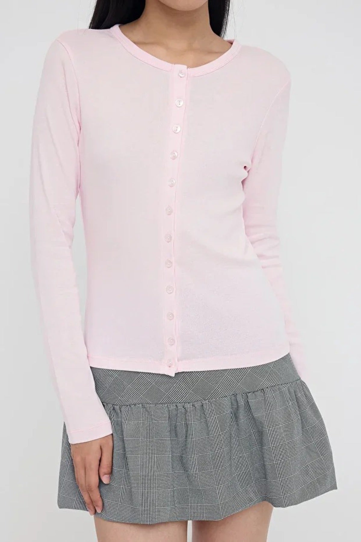 Buttoned Stretch Knit Blouse