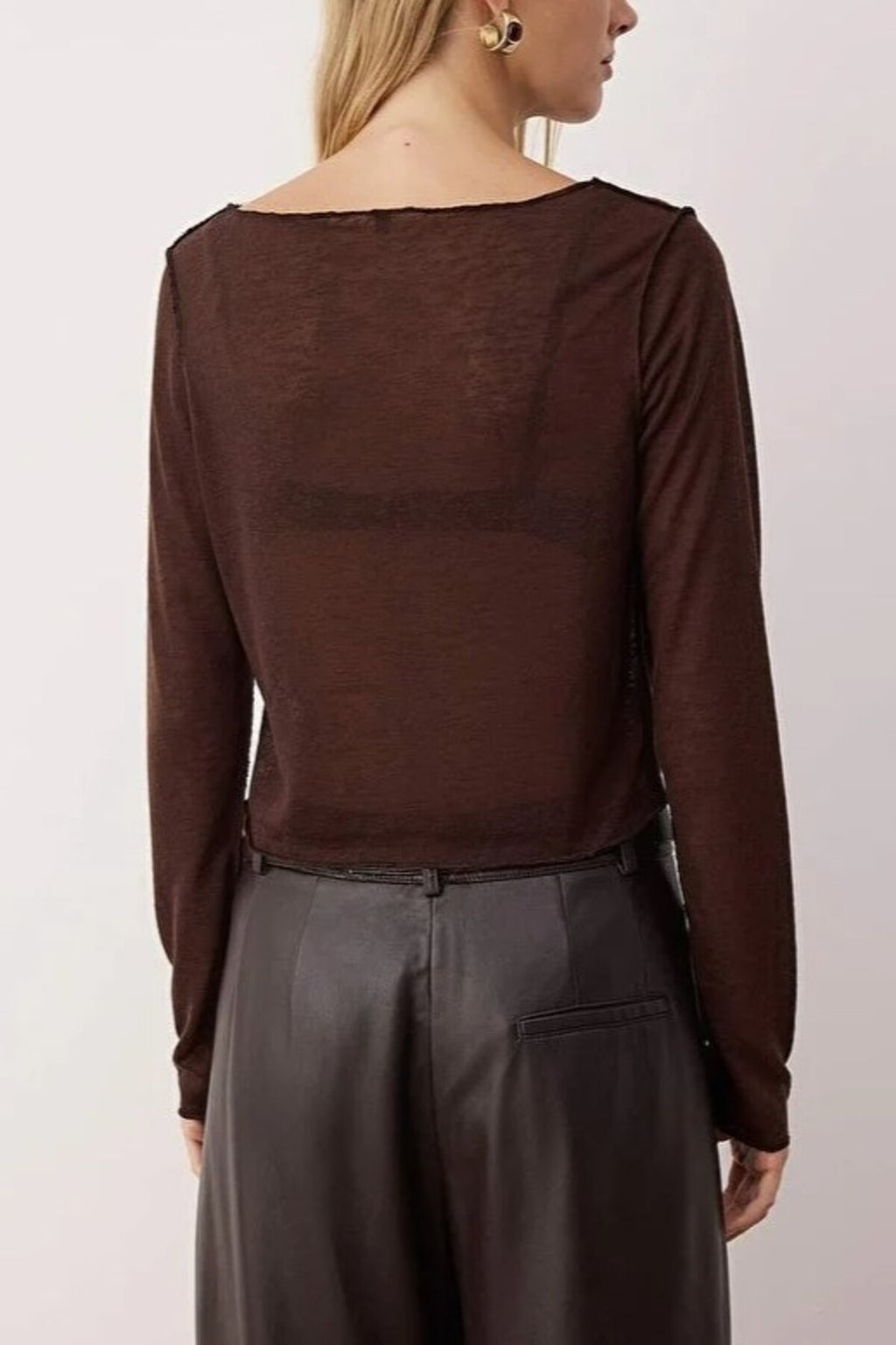 Transparent Ribbed Crop Knit Blouse