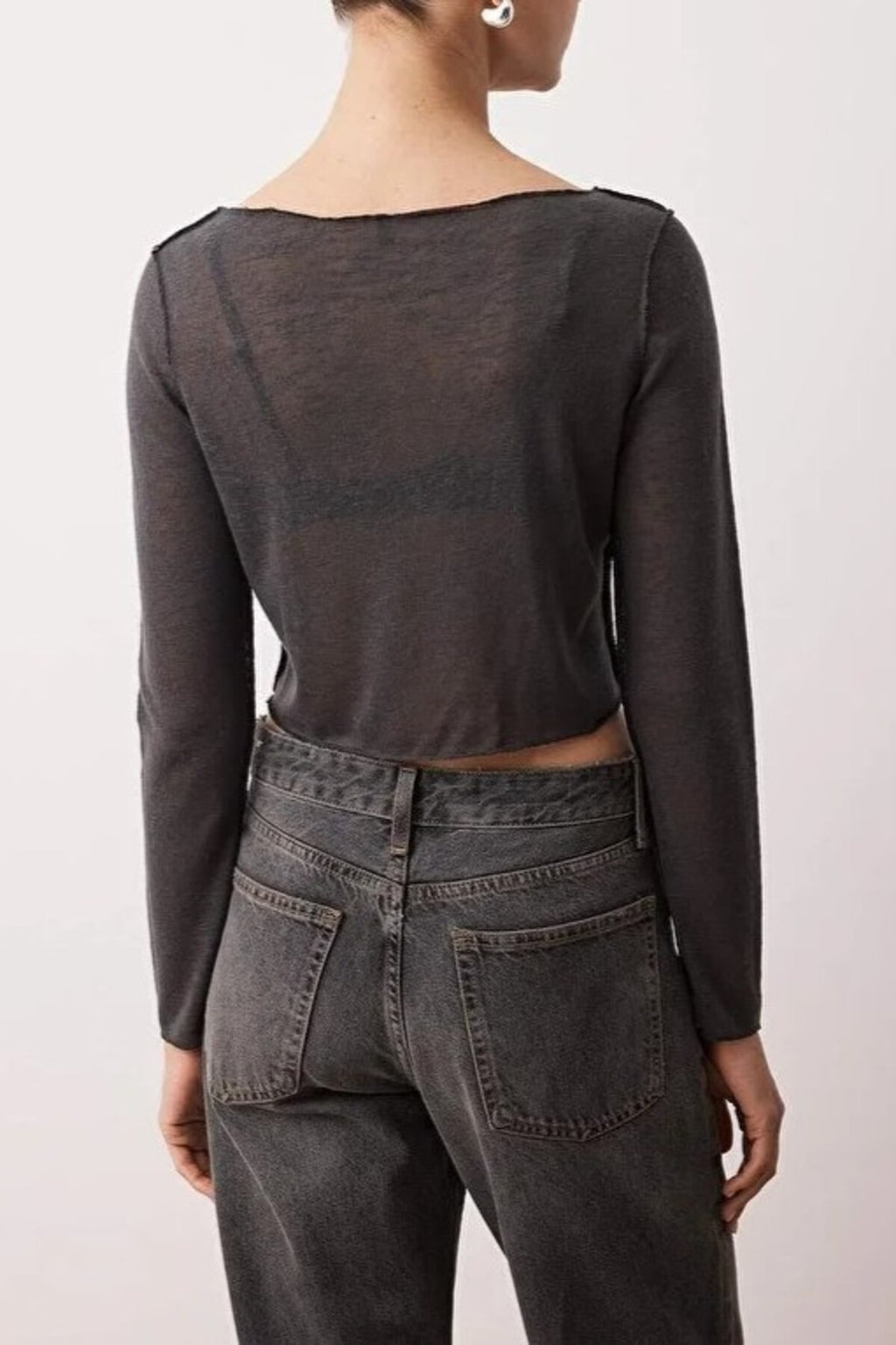 Transparent Ribbed Crop Knit Blouse