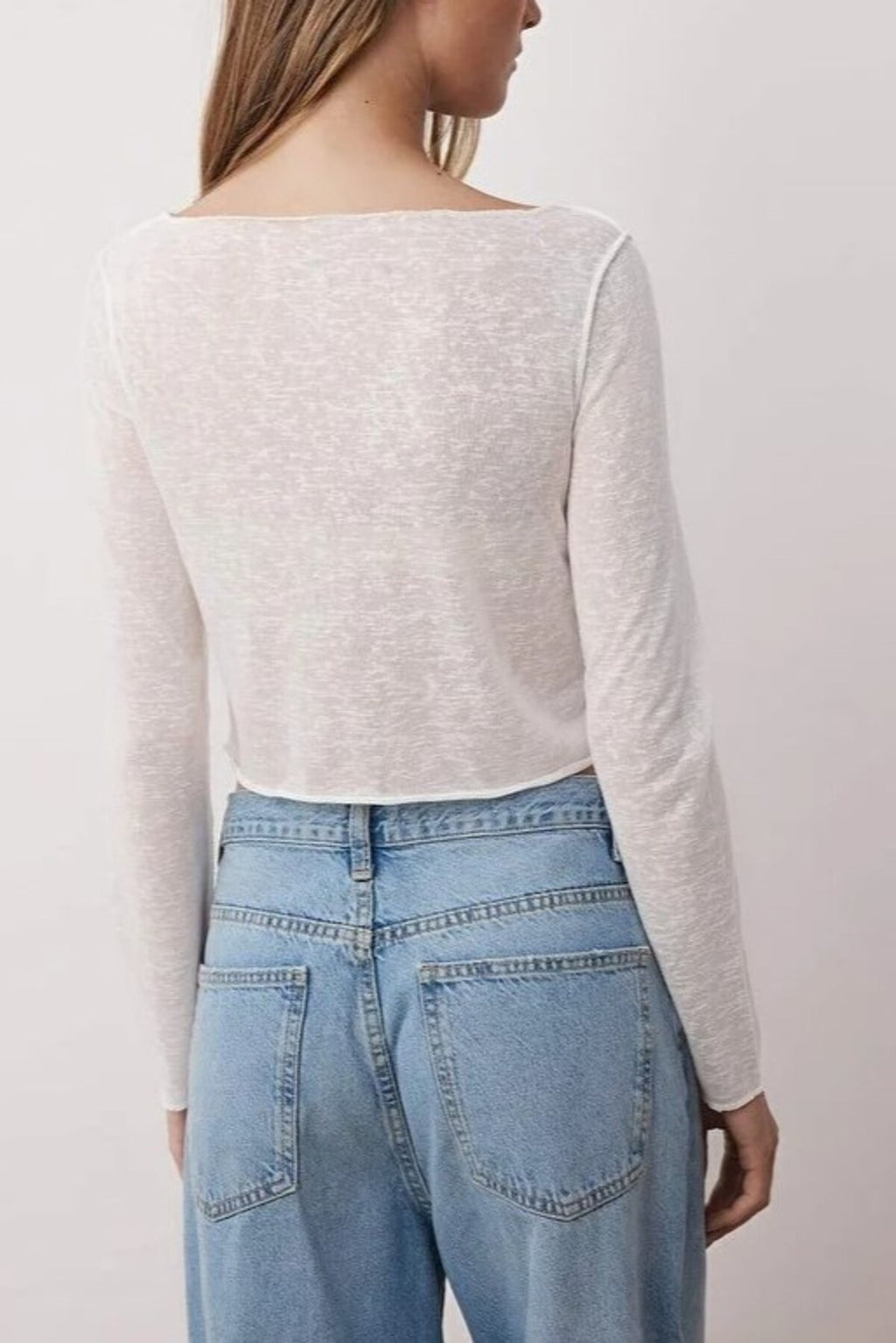 Transparent Ribbed Crop Knit Blouse