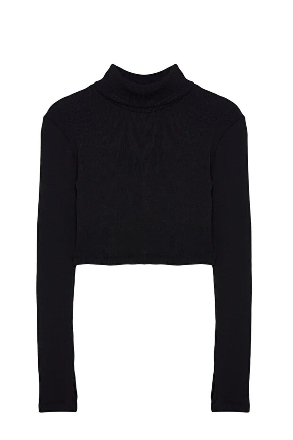 Fitted Turtleneck Knit Blouse with Finger Detail