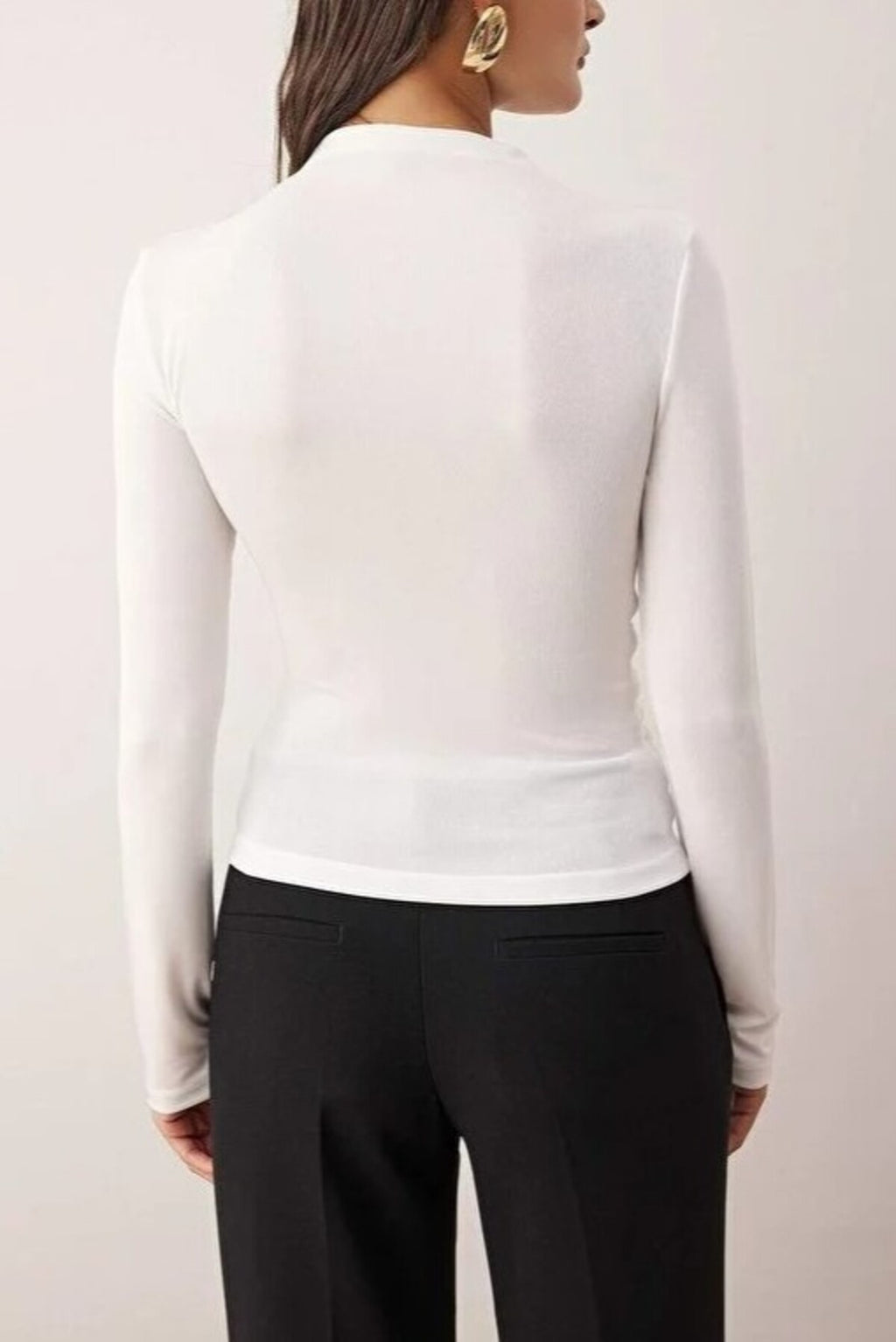 Stand Collar Knit Blouse with Gathered Detail