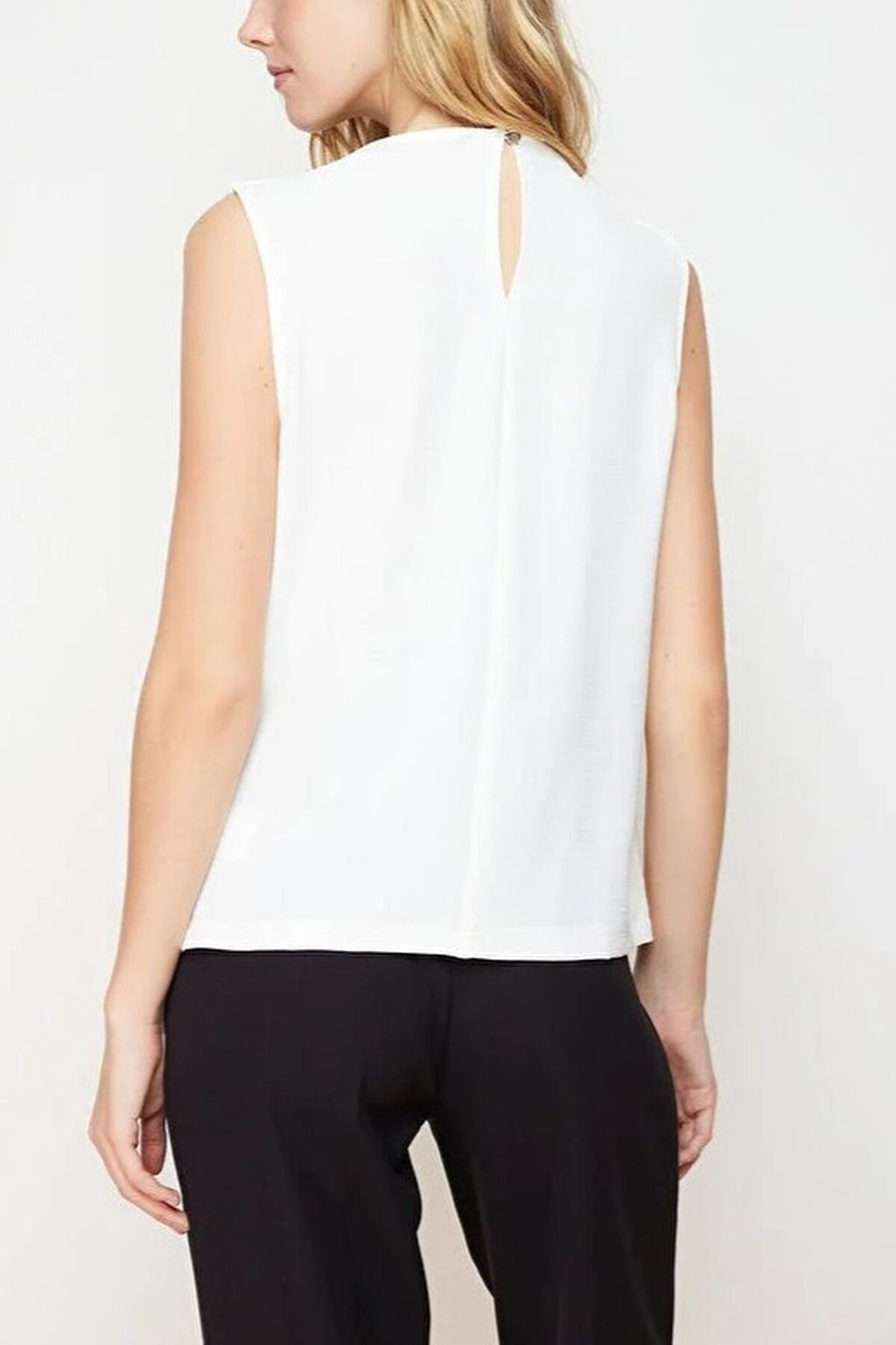 Crew Neck Woven Blouse with Gathering Detail