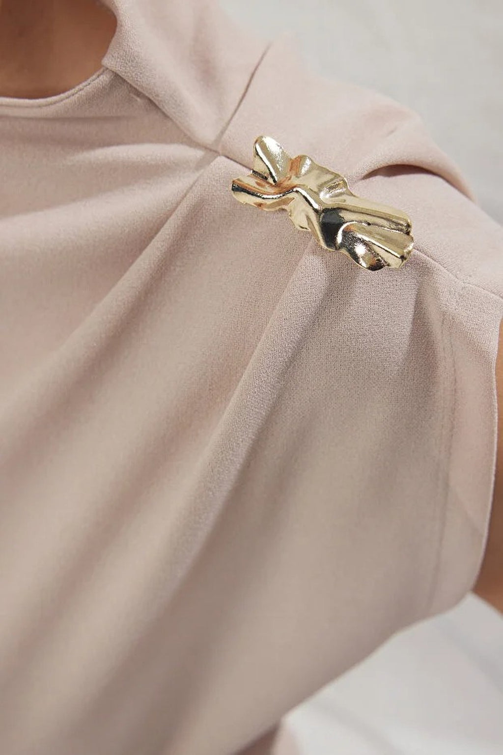 Draped Stretch Knit Blouse with Accessory Detail