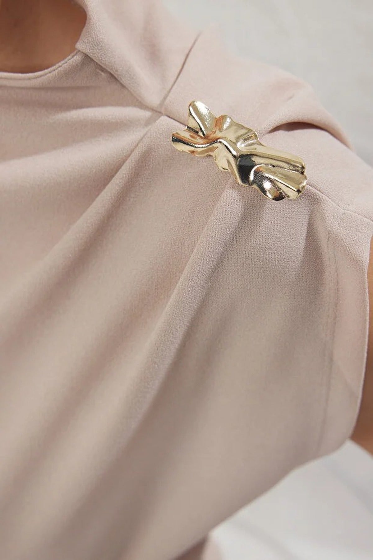 Draped Stretch Knit Blouse with Accessory Detail