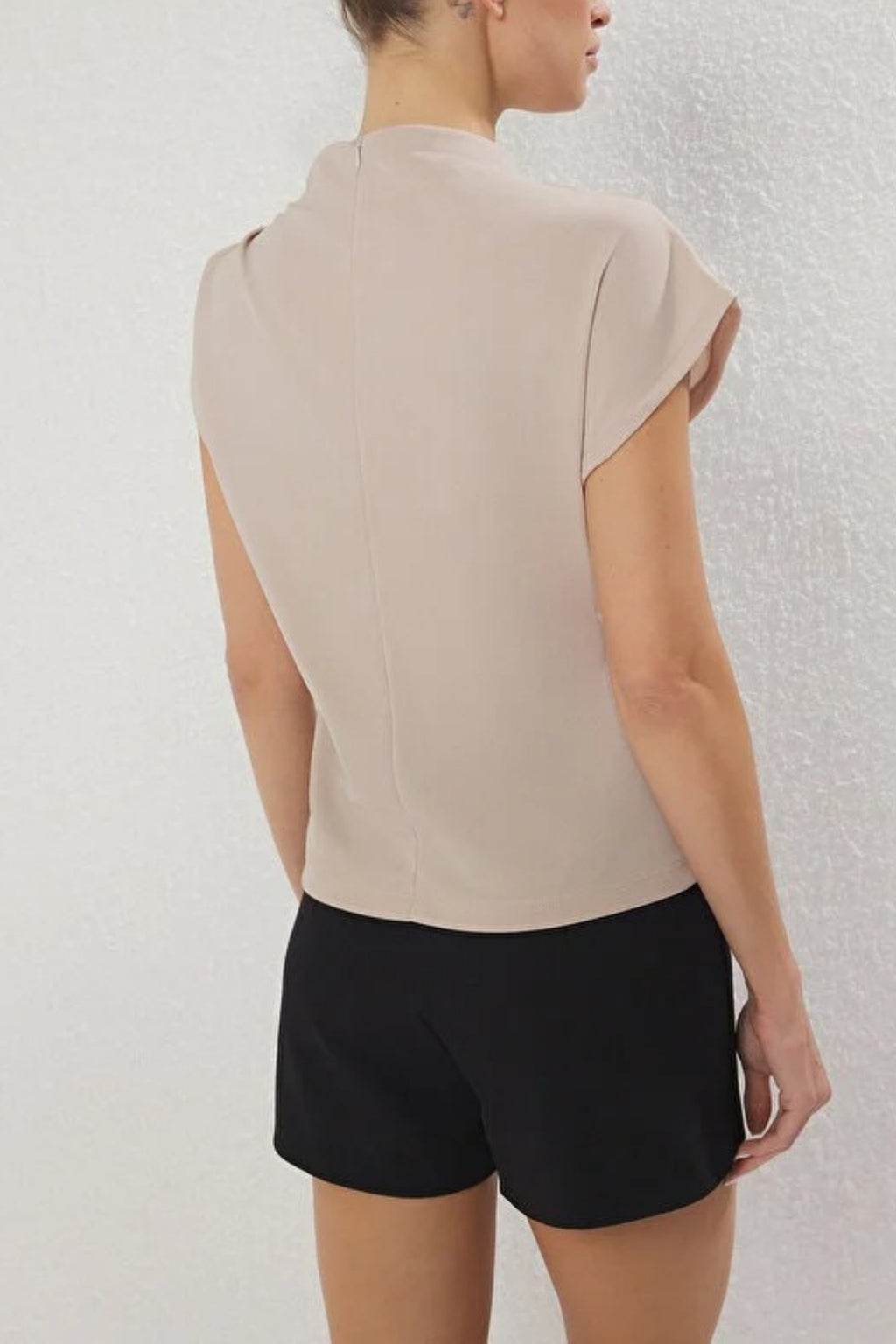 Draped Stretch Knit Blouse with Accessory Detail