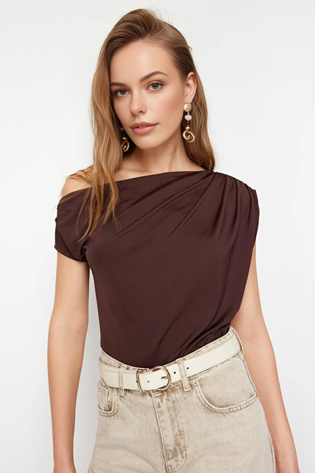 Asymmetrical Collar Knit Blouse