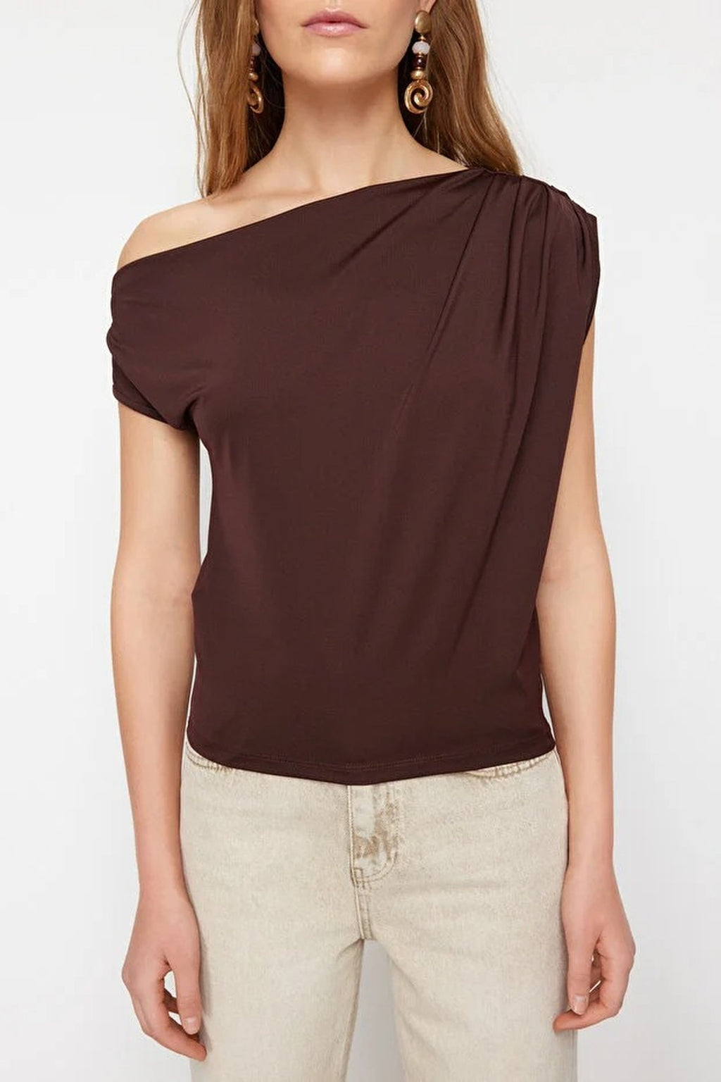 Asymmetrical Collar Knit Blouse