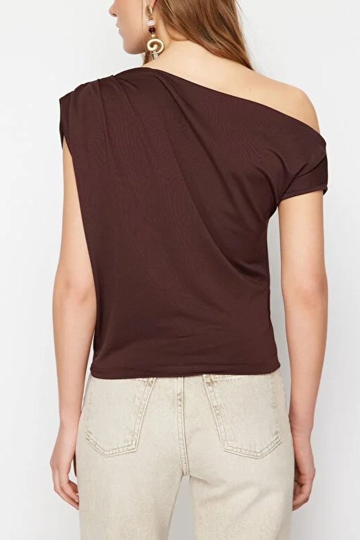 Asymmetrical Collar Knit Blouse