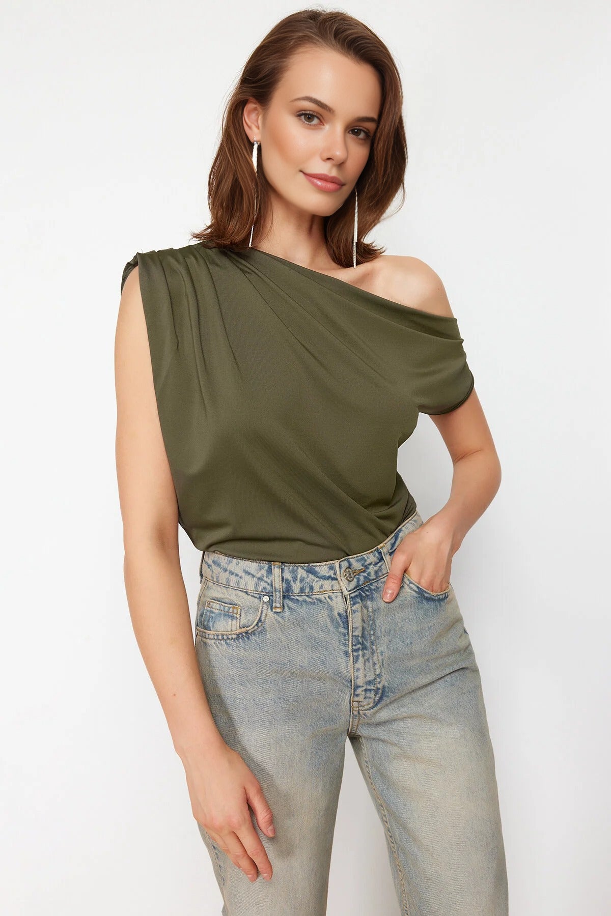 Asymmetrical Collar Knit Blouse