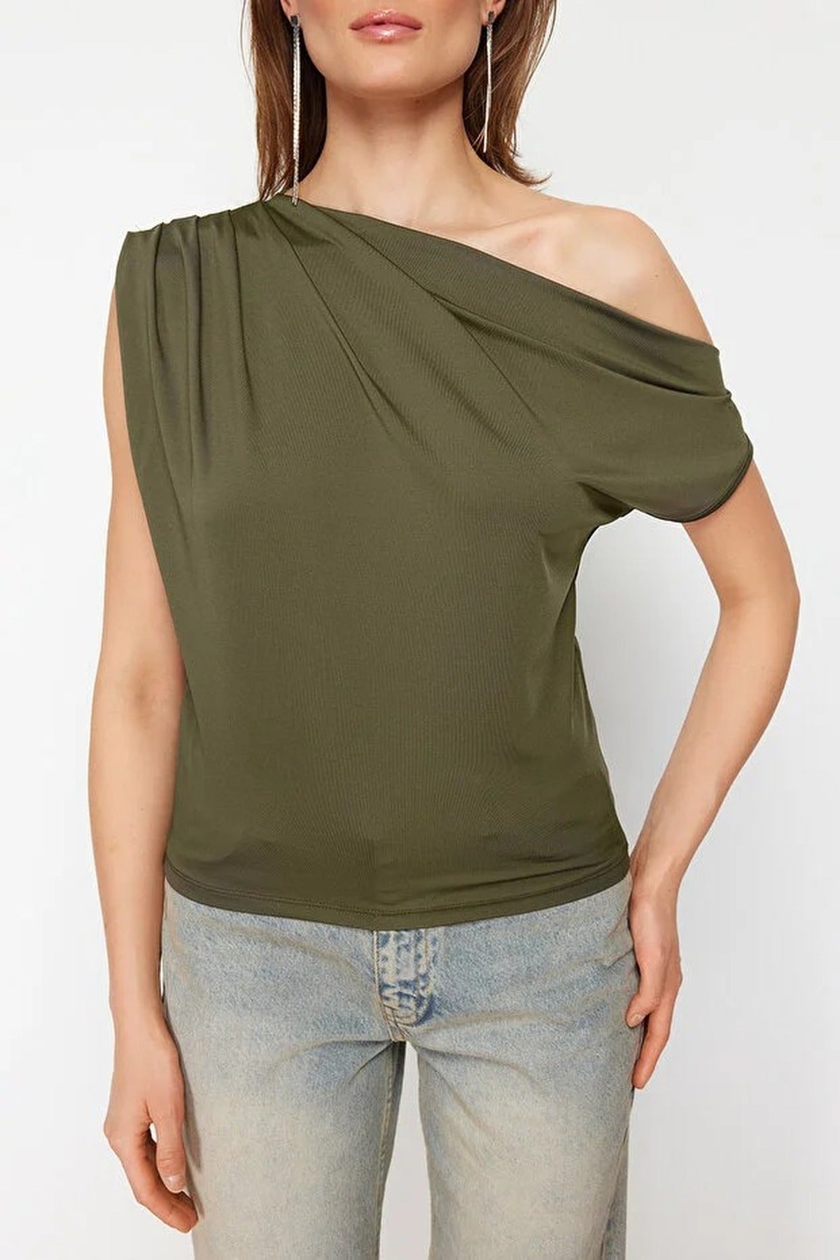 Asymmetrical Collar Knit Blouse