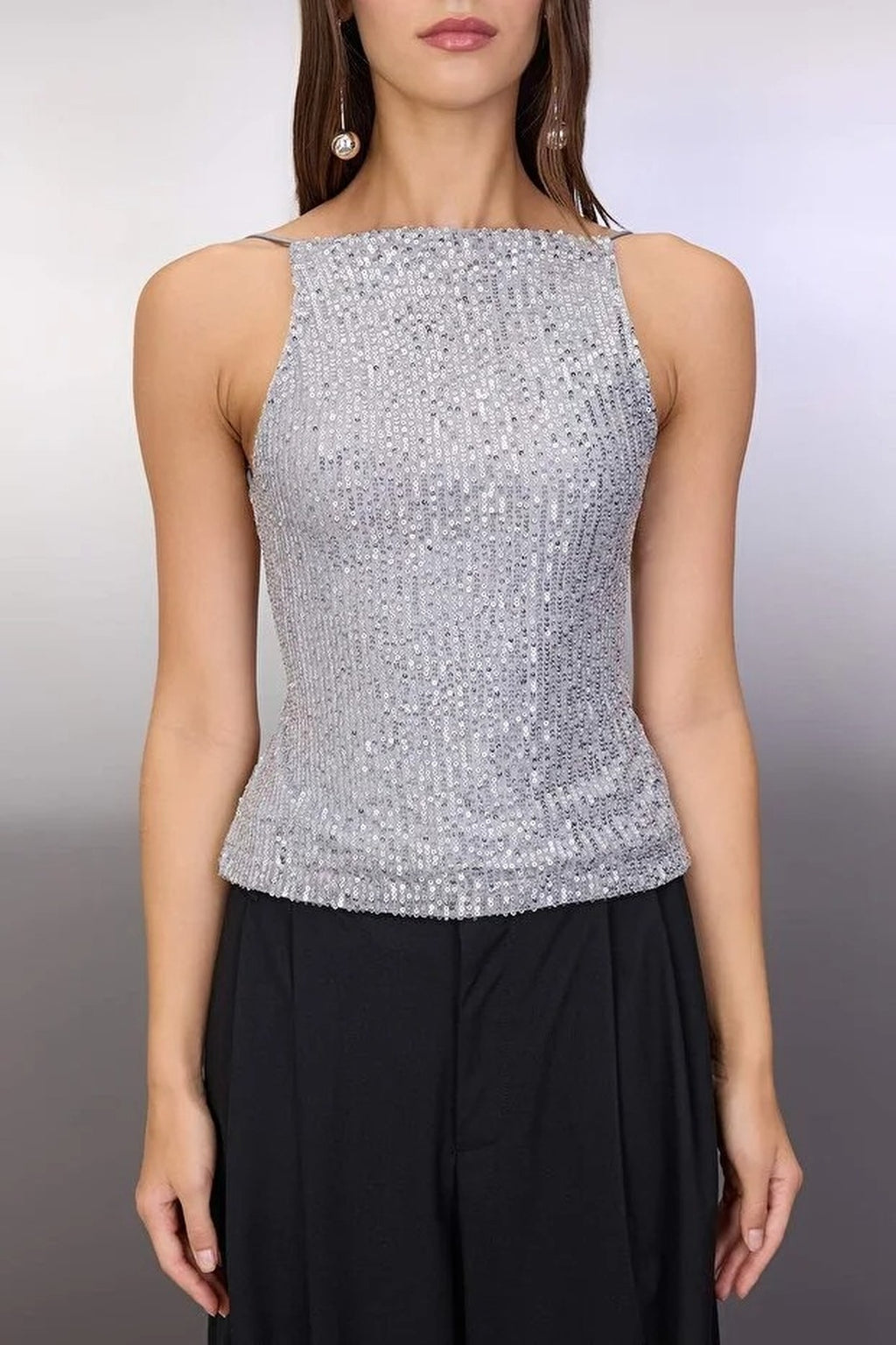 Glittery Sequin Knit Blouse with Back Detail