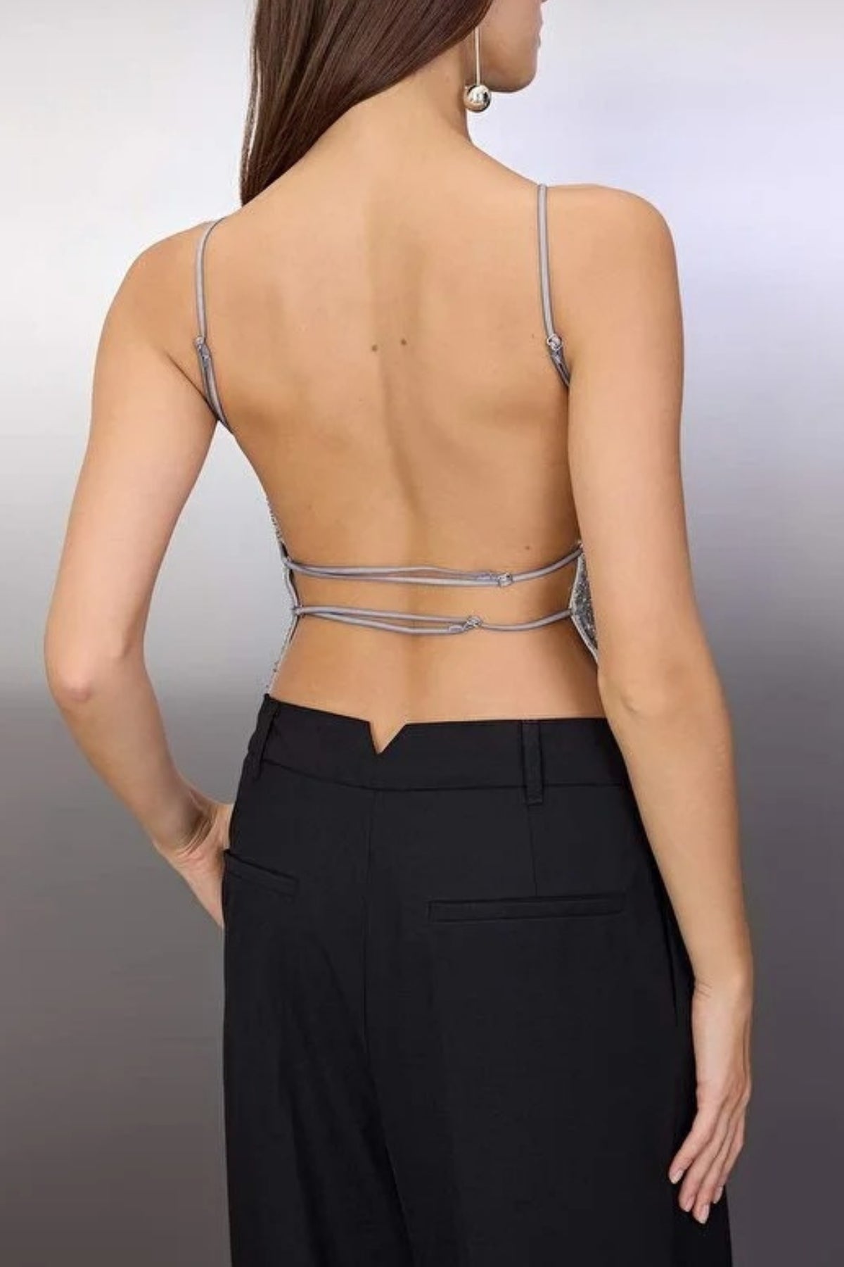 Glittery Sequin Knit Blouse with Back Detail