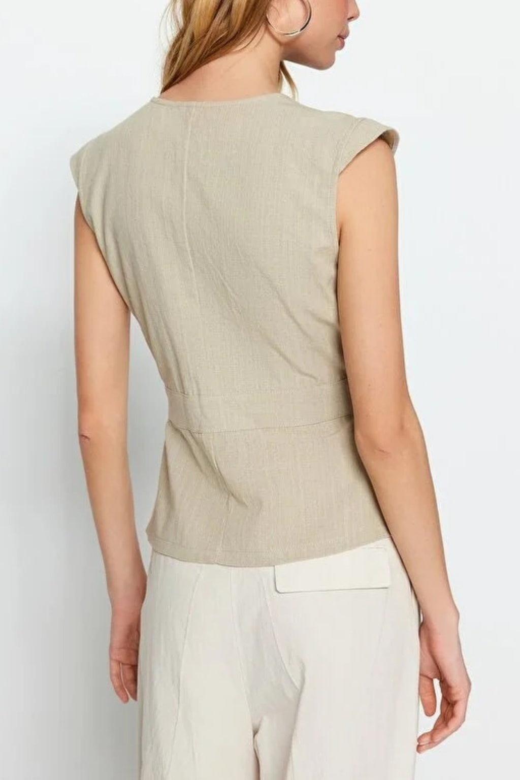 Double-Breasted Woven Blouse with Bone Button Detail